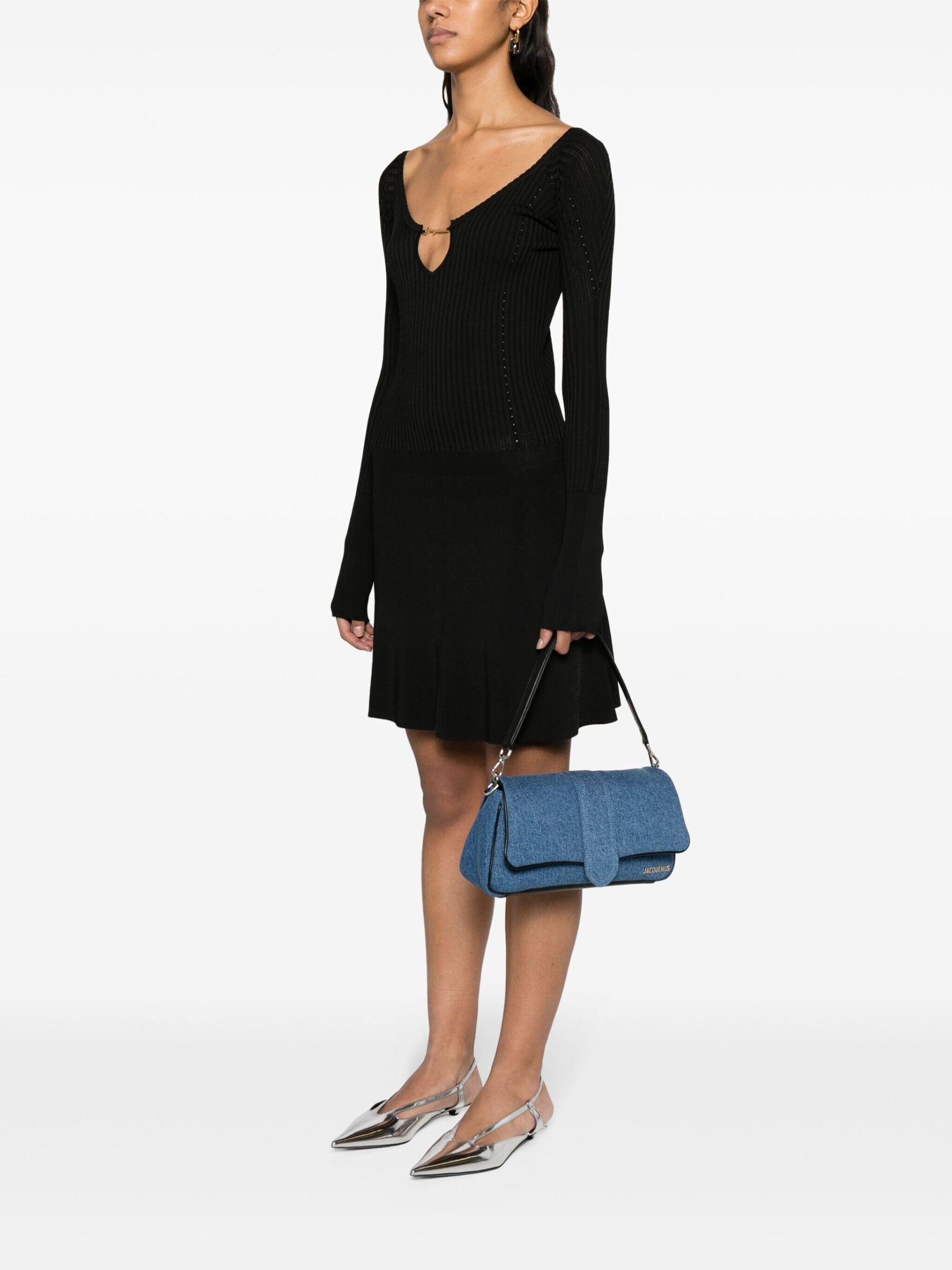 black Pralu logo-plaque ribbed dress - 2