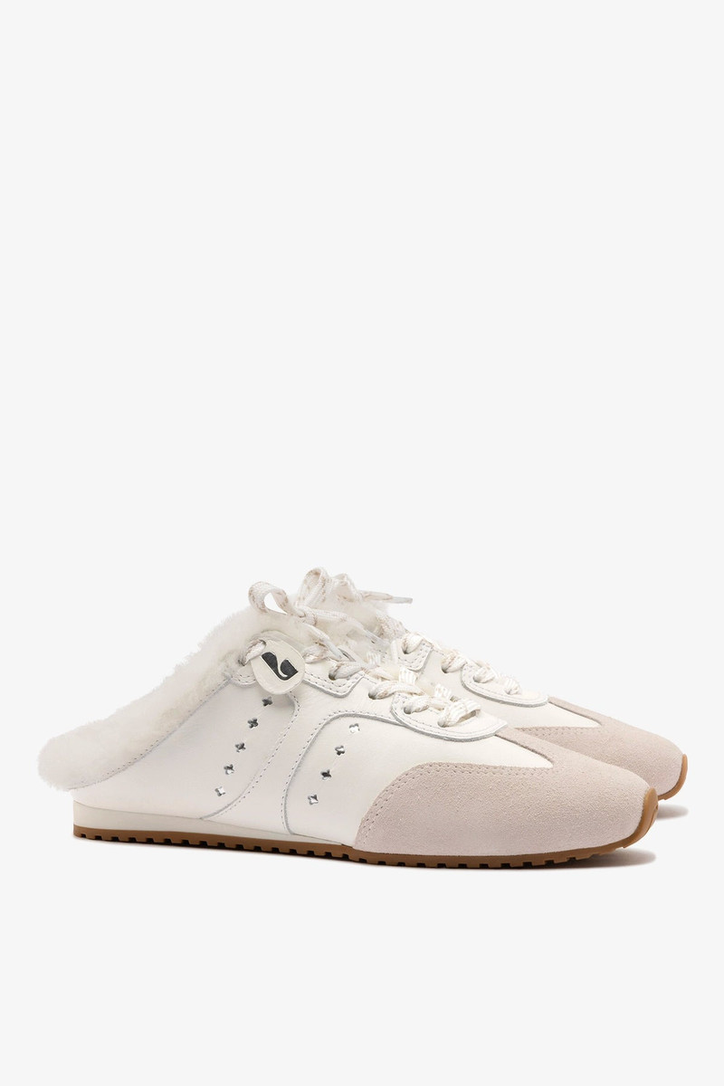 Stella Mule In Mushroom Grey Suede and White Shearling 5
