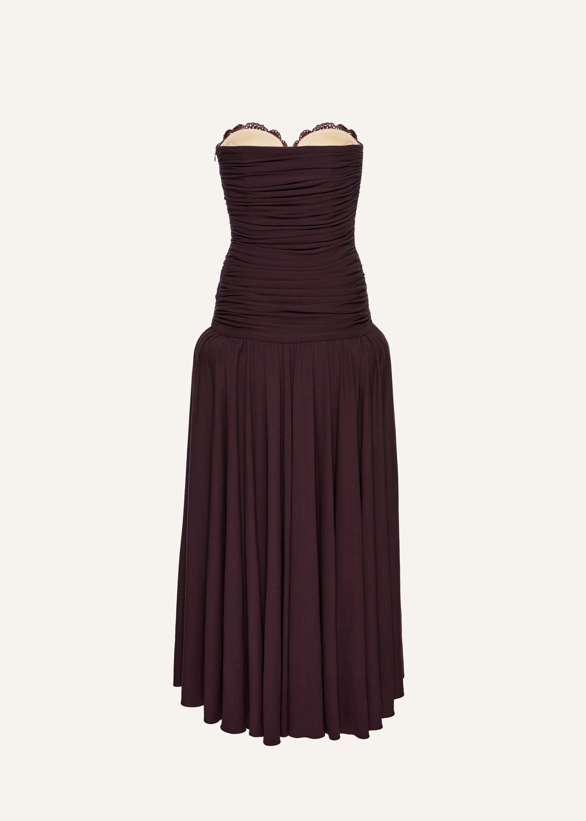 Lace-detail drop-waist maxi dress in bordeaux - 2