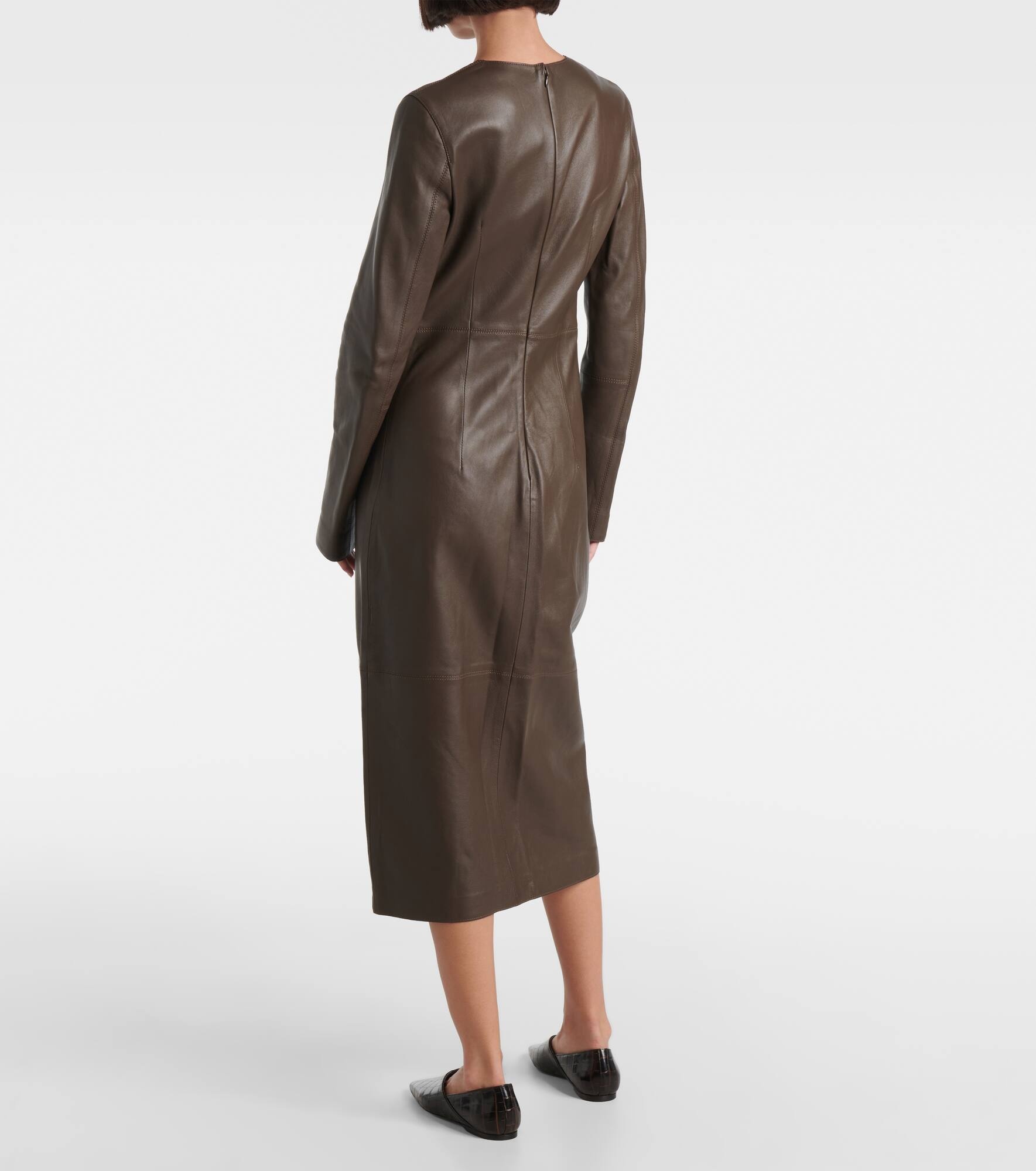 Paneled leather midi dress - 3