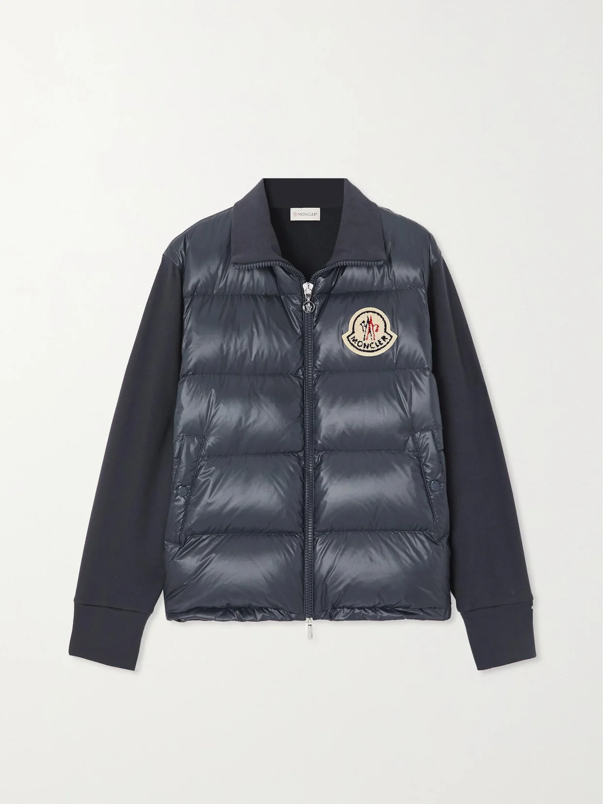 Appliquéd Cotton-blend Jersey And Quilted Shell Down Jacket - 1