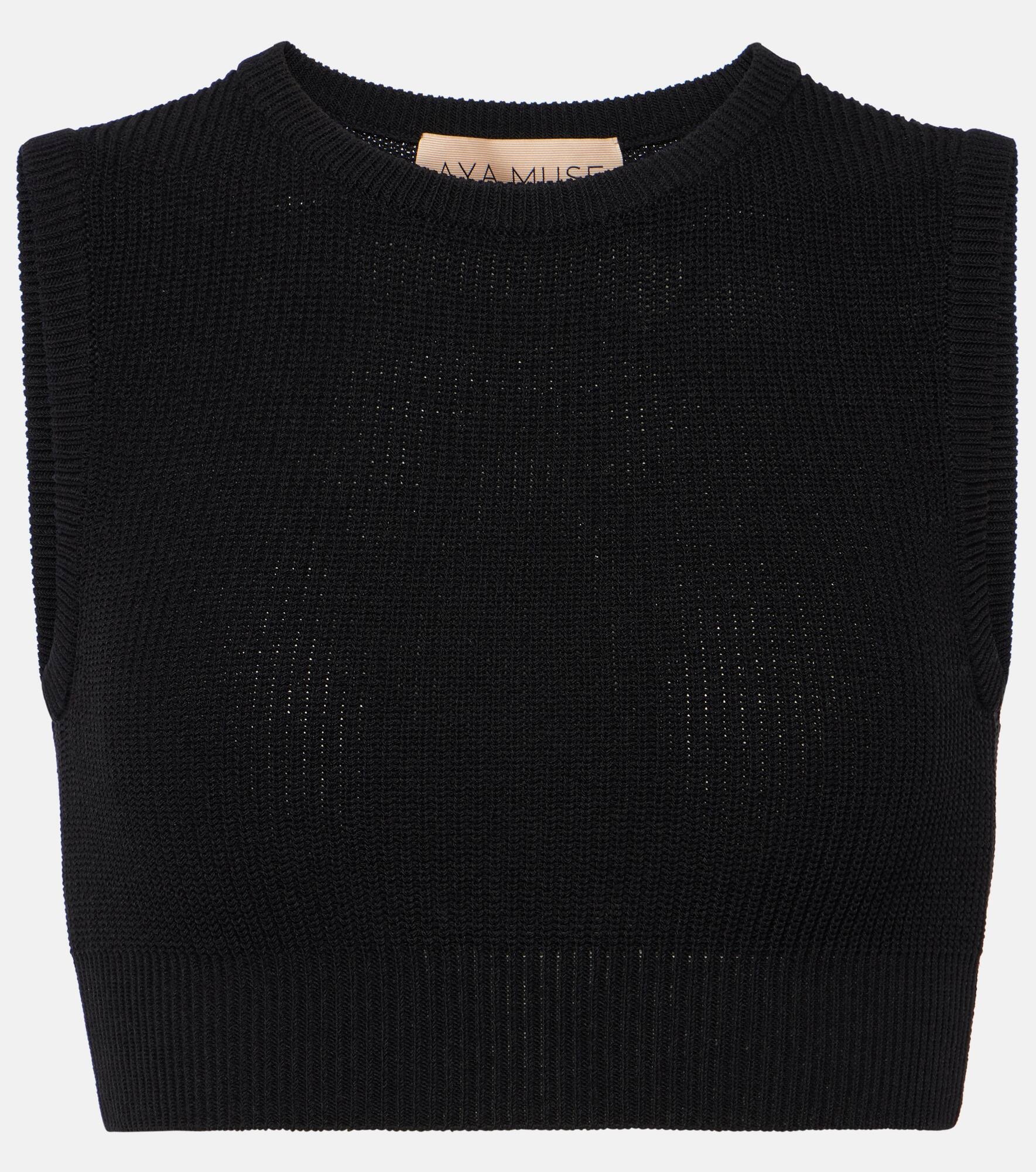 Ribbed-knit cotton-blend crop top - 1