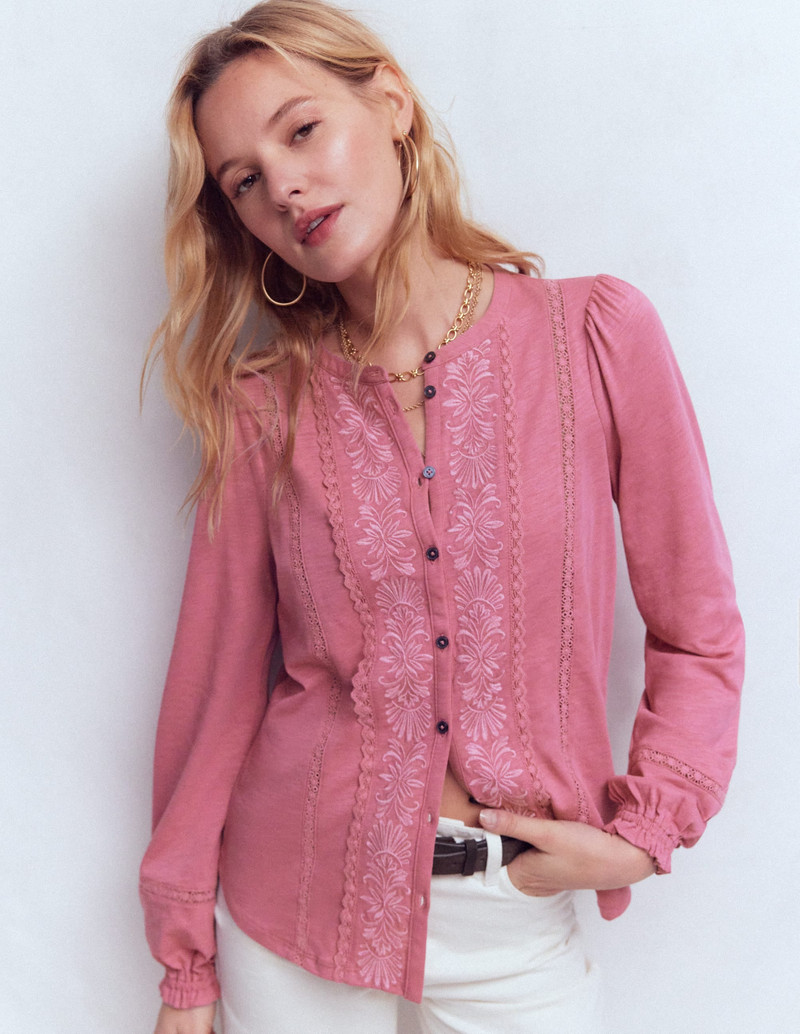 Embroidered Jersey Shirt-Pink Heather 5