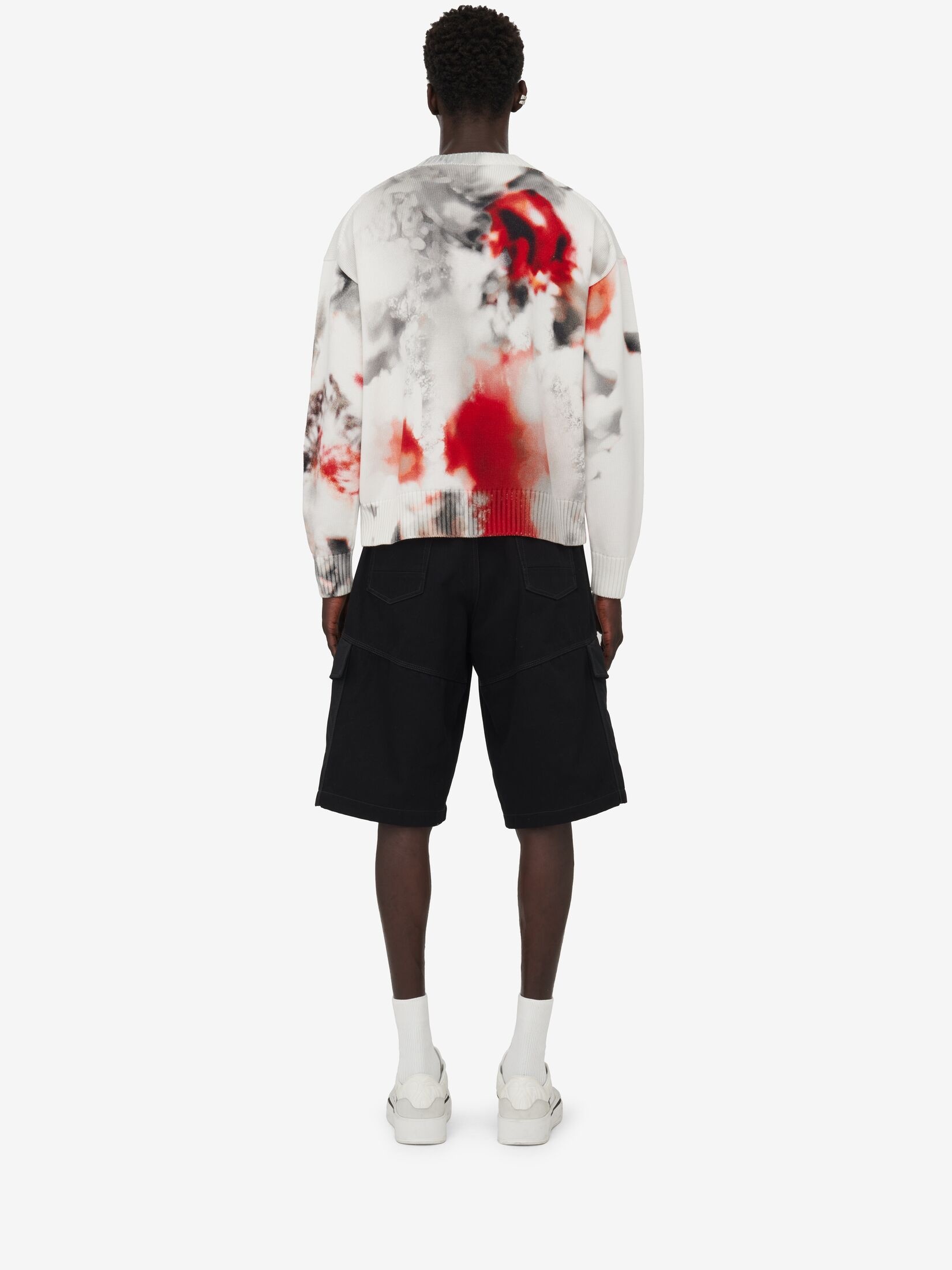 Men's Obscured Flower Jumper in Ivory/red/black - 4