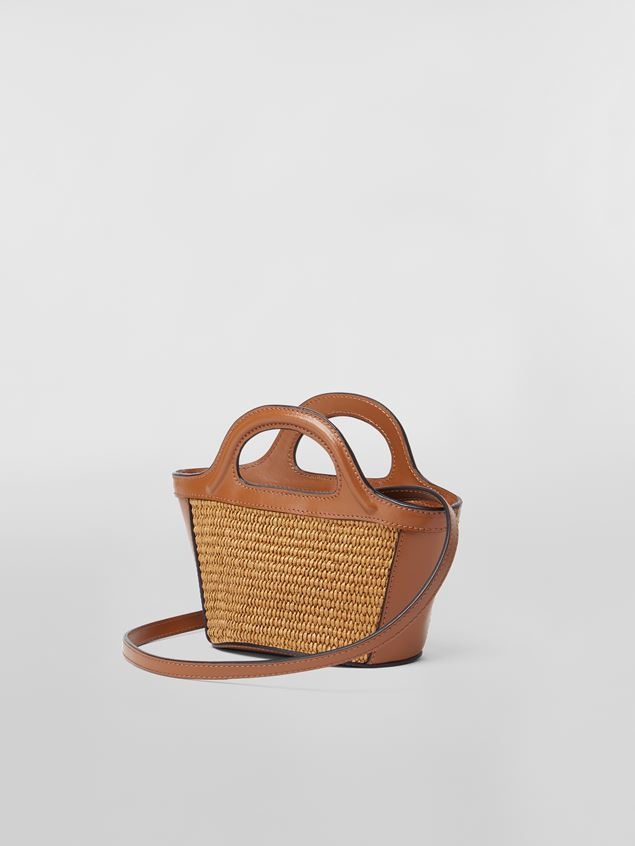 Tropicalia small embroidered raffia and leather tote