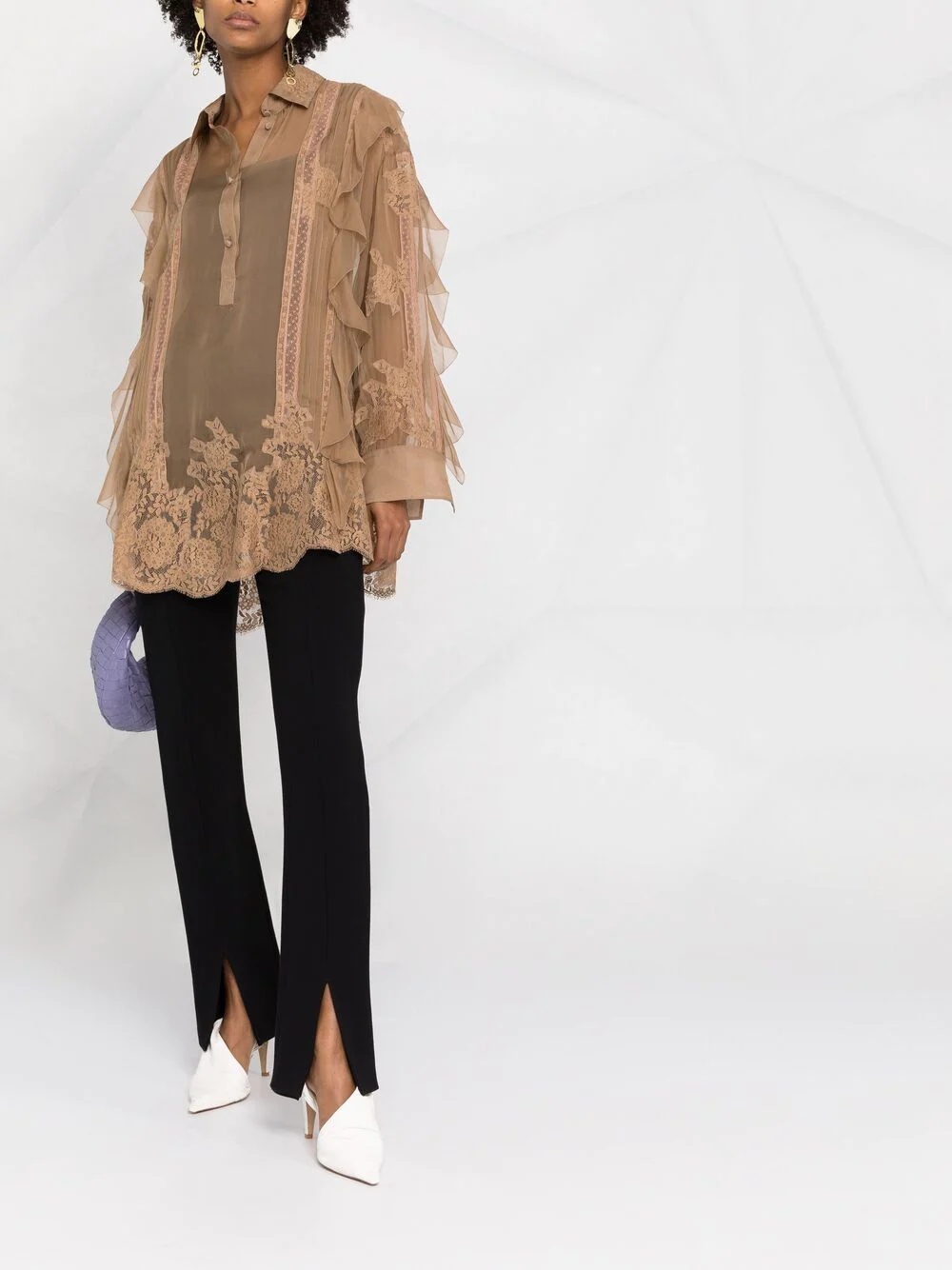 ruffle-trim silk blouse - 2