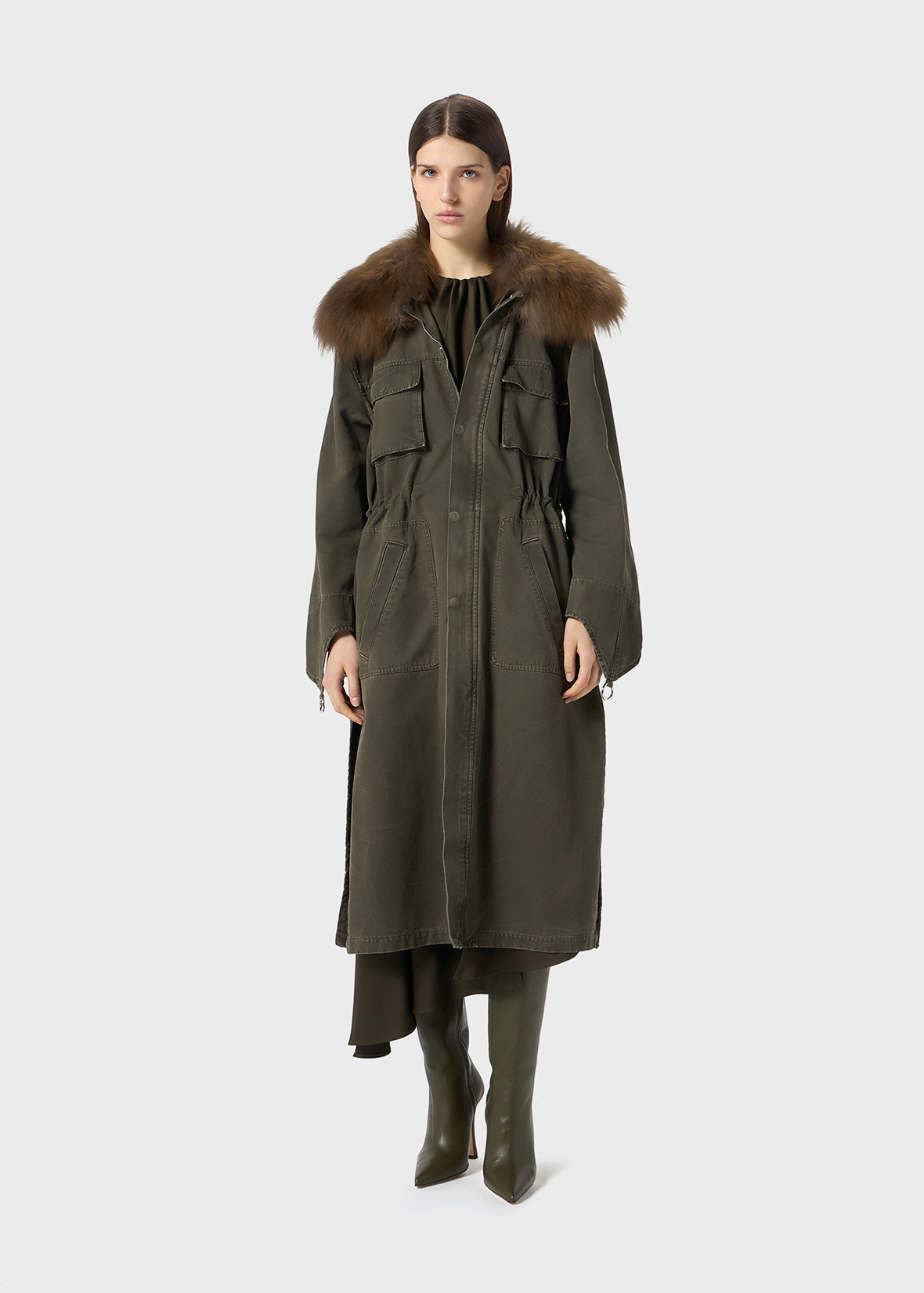 CANVAS PARKA JACKET WITH FAUX FUR COLLAR - 2