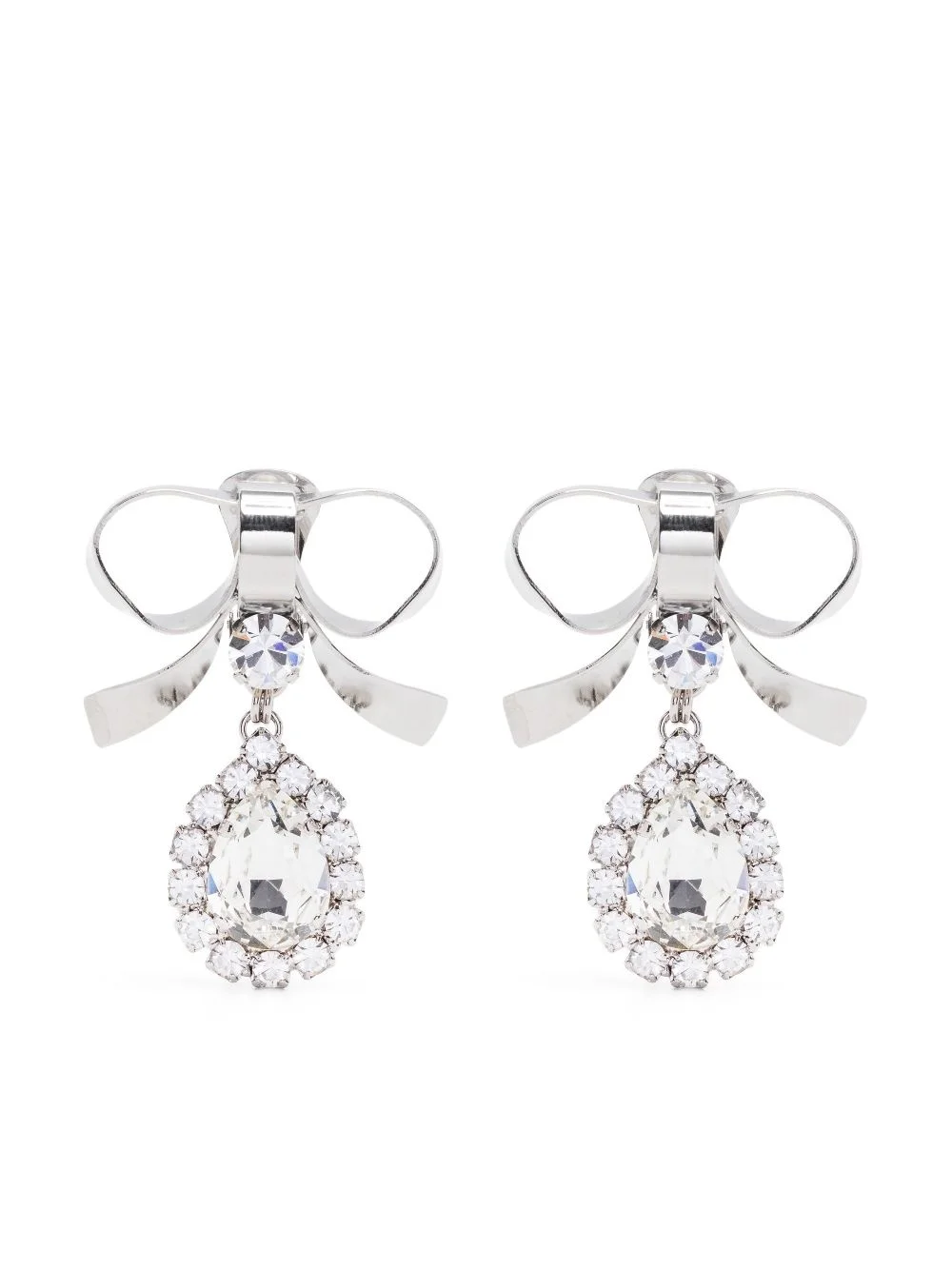 crystal-embellished bow drop earrings - 1