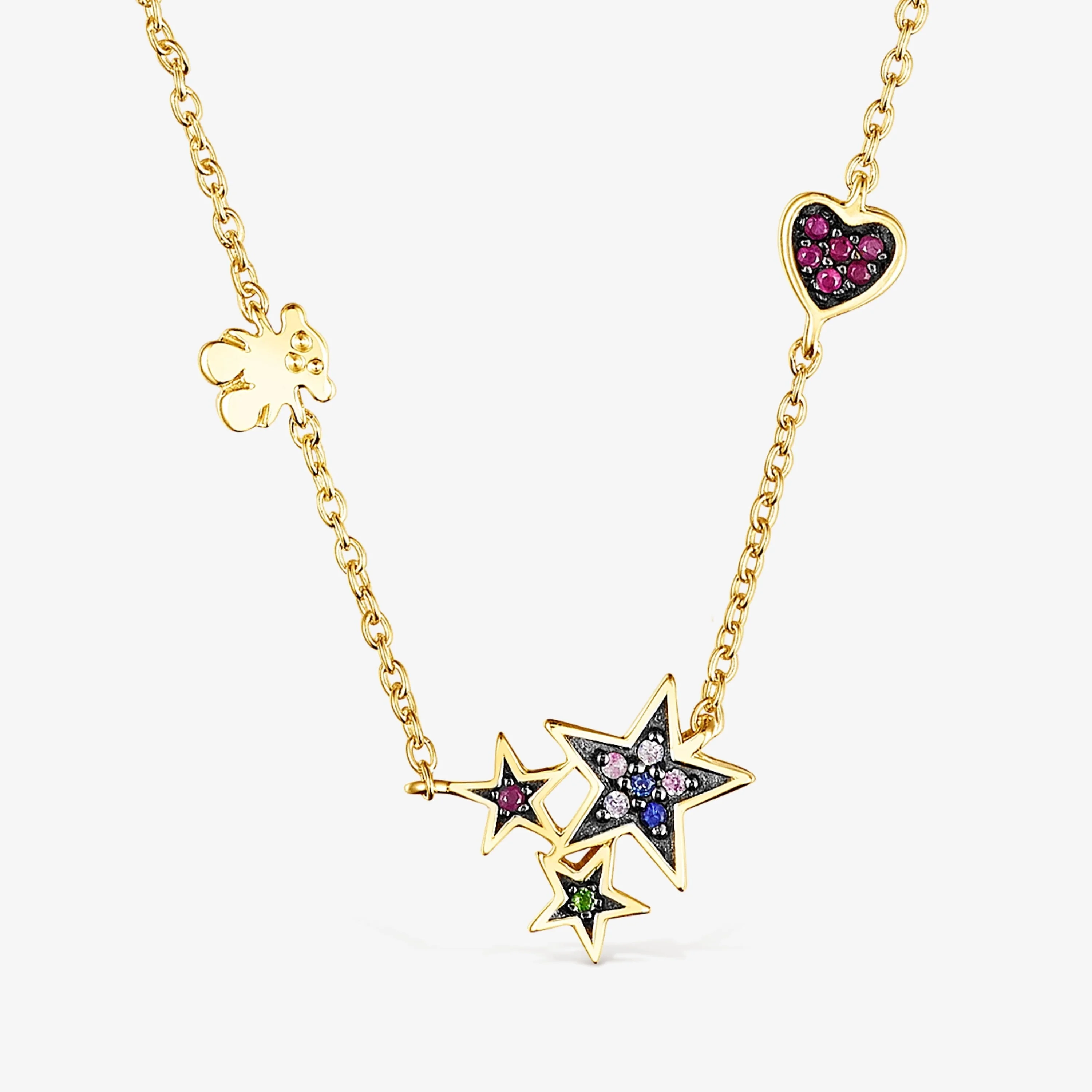 Silver Vermeil Teddy Bear Necklace with Gemstones - 1