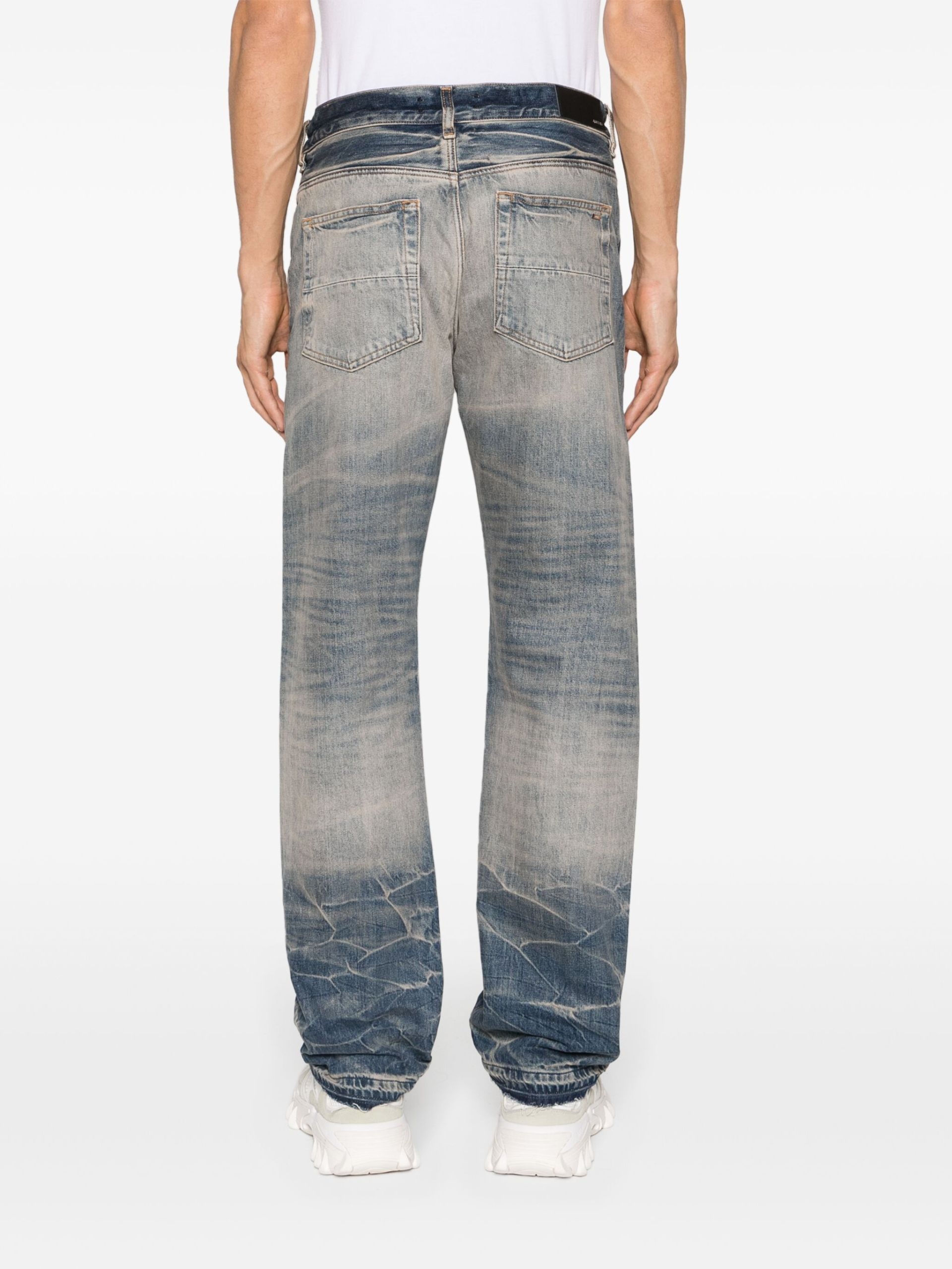 Blue Straight Leg Faded Jeans - 4