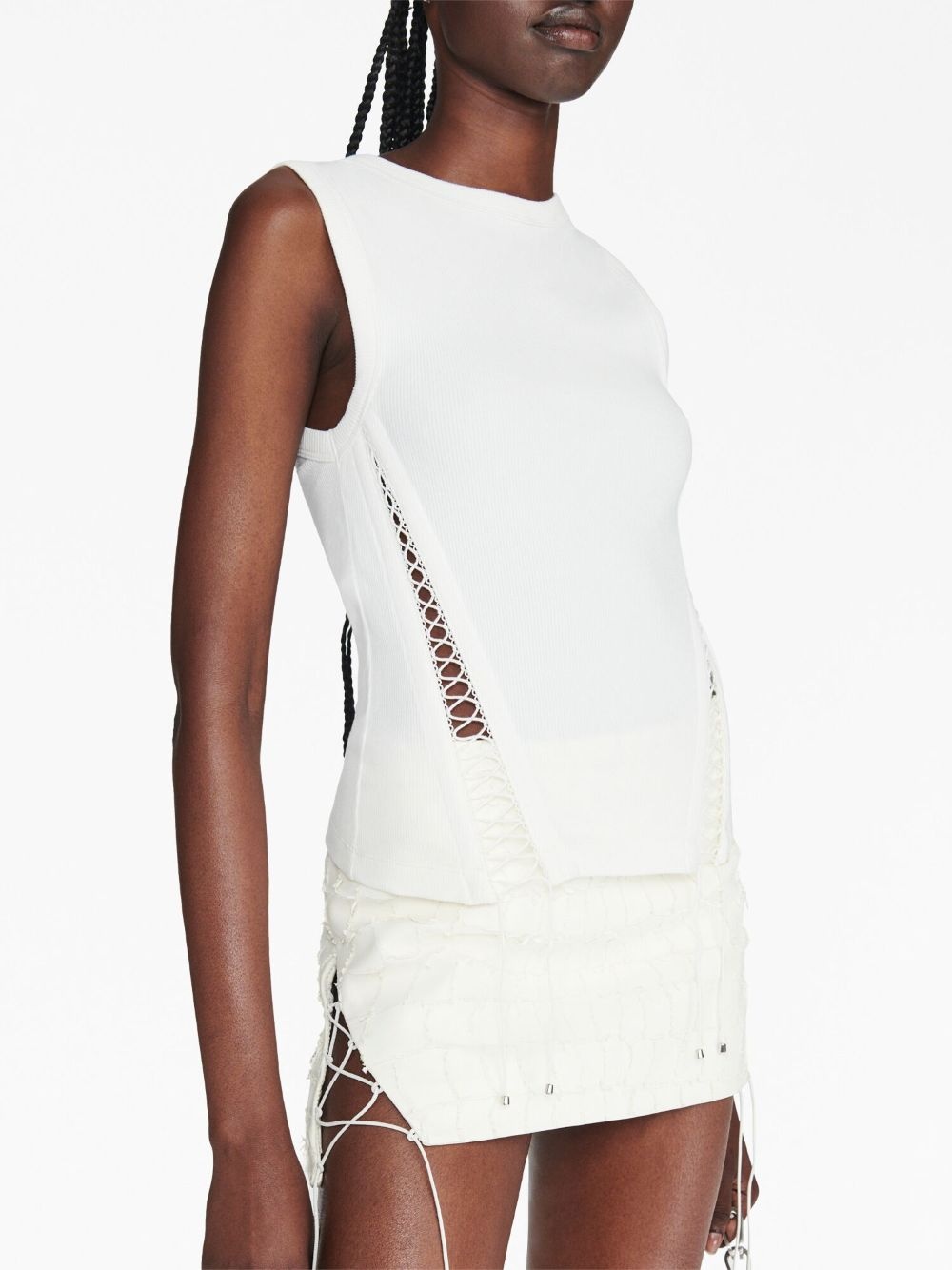 lace-up cotton tank top - 6