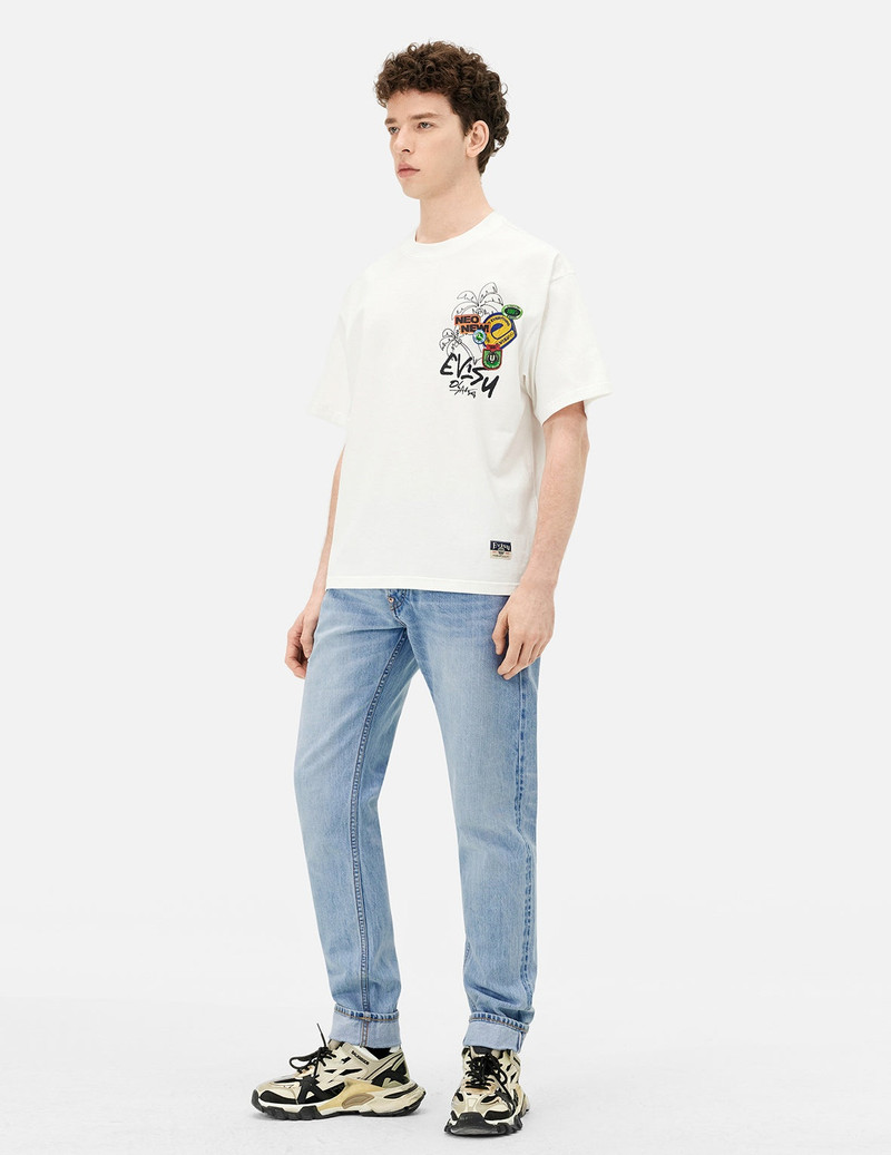 Graffiti-Style Daicock Print Carrot Fit Jeans #2017 3