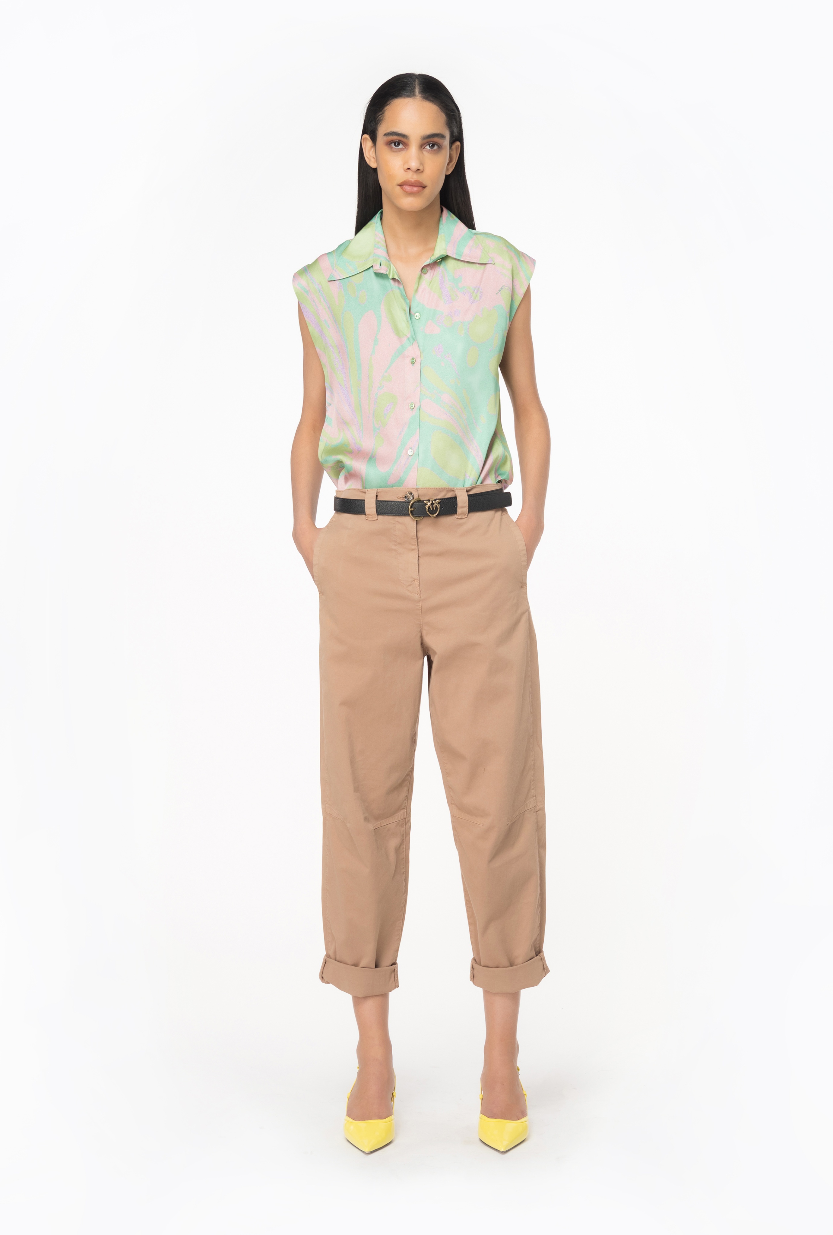 SPLASH-PRINT SATIN SHIRT WITH CAP SLEEVES - 3