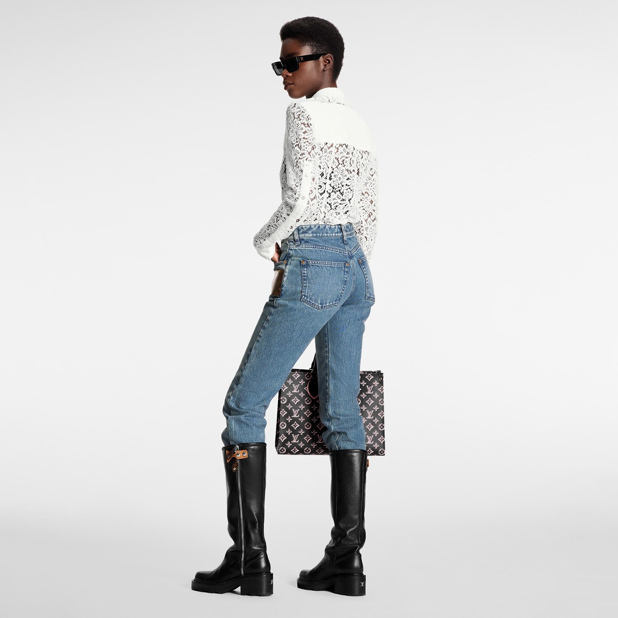 Faded Blue Monogram Patch Jeans - 3