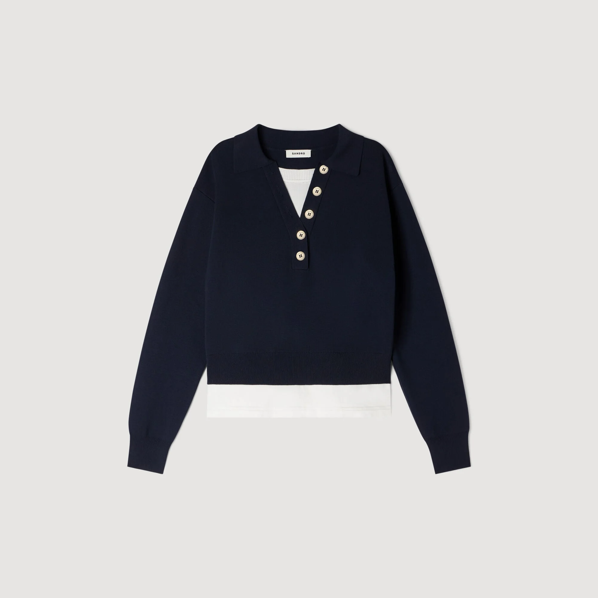 METAL BUTTON LAYERED COLLAR SWEATER - 1