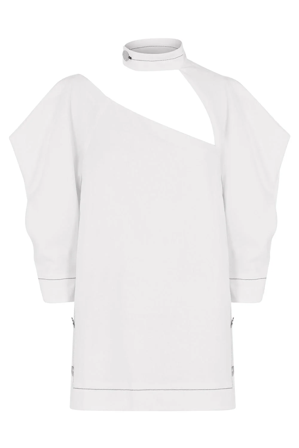 ASYMMETRIC CUTOUT BLOUSE 3/4SL OFF WHITE - 1