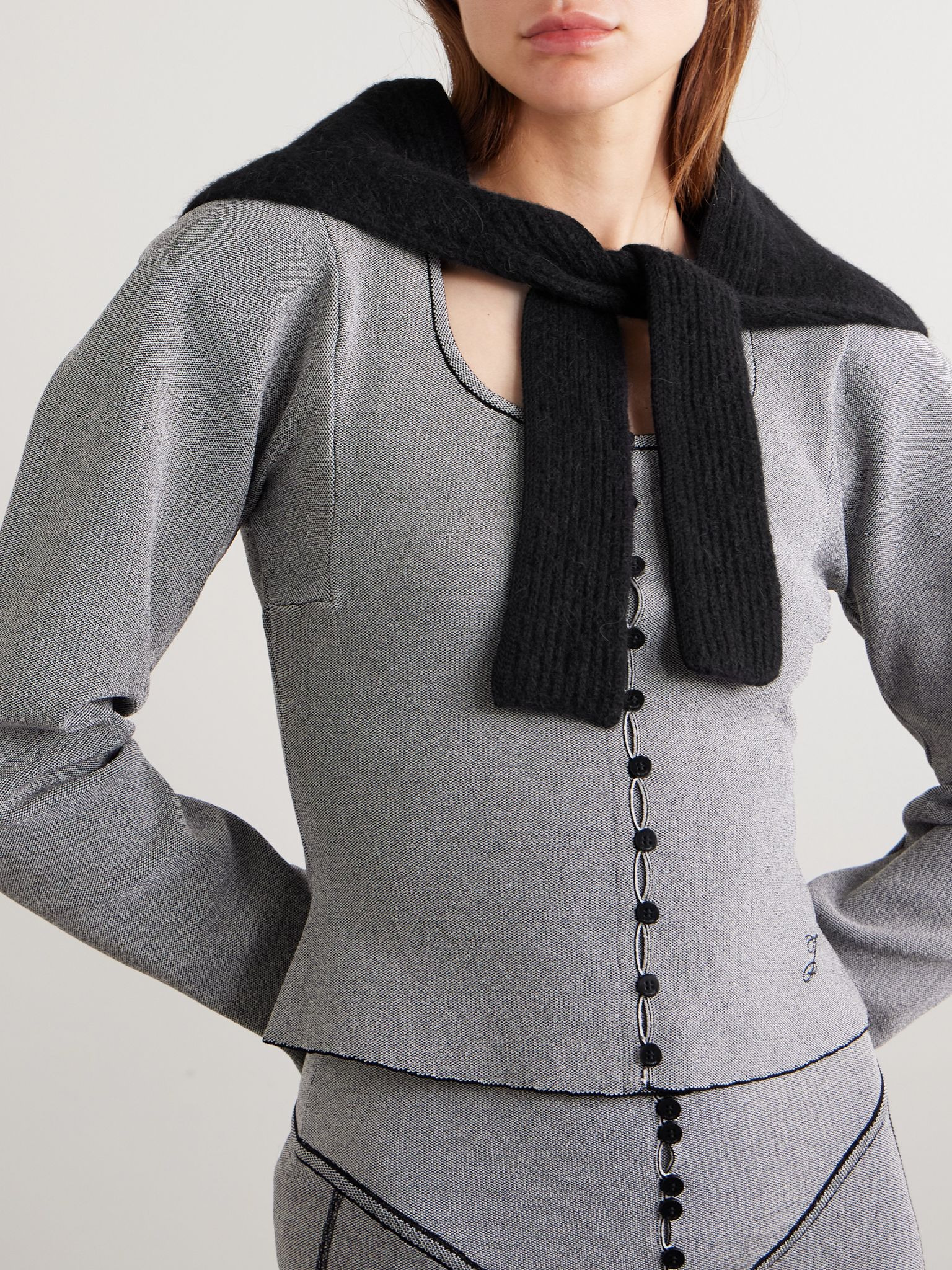Logo-appliquéd brushed-knit scarf Black - 2