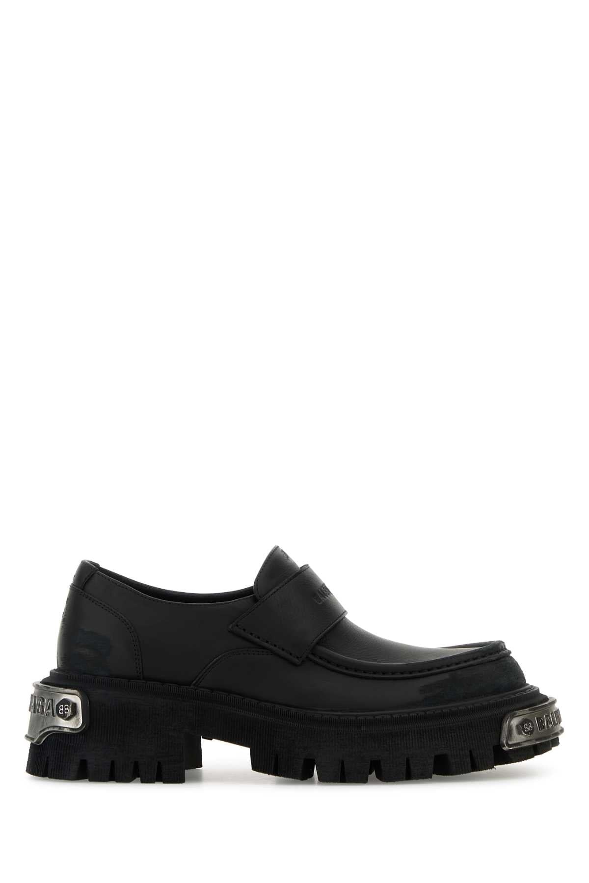 Balenciaga Men Black Leather Tractor Loafers - 1