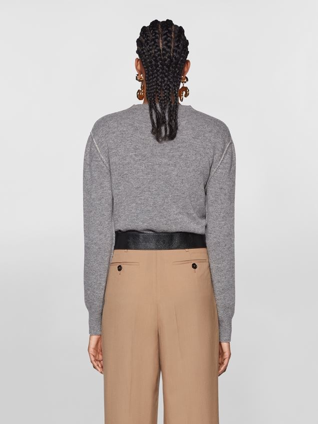 GREY SHETLAND WOOL LONG-SLEEVED SWEATER WITH EMBROIDERED MARNI LOGO - 3