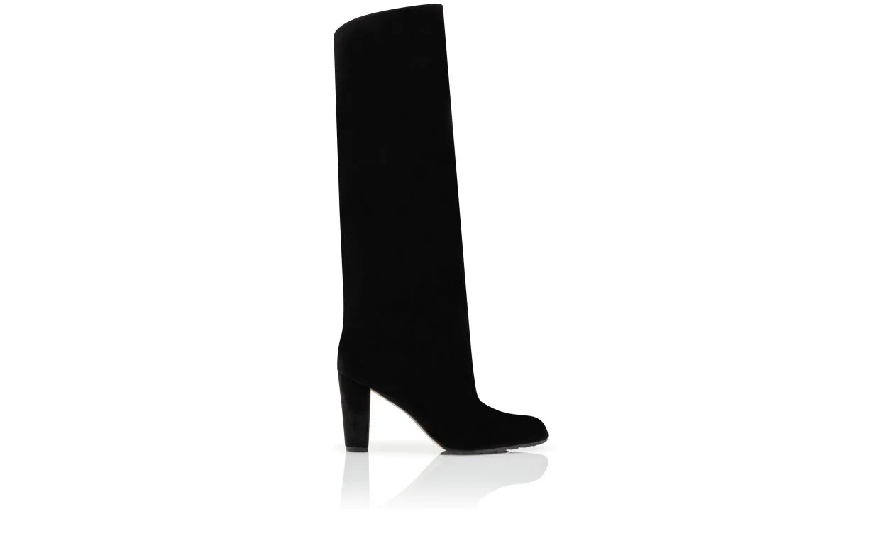 Black Velvet Knee High Boots - 1