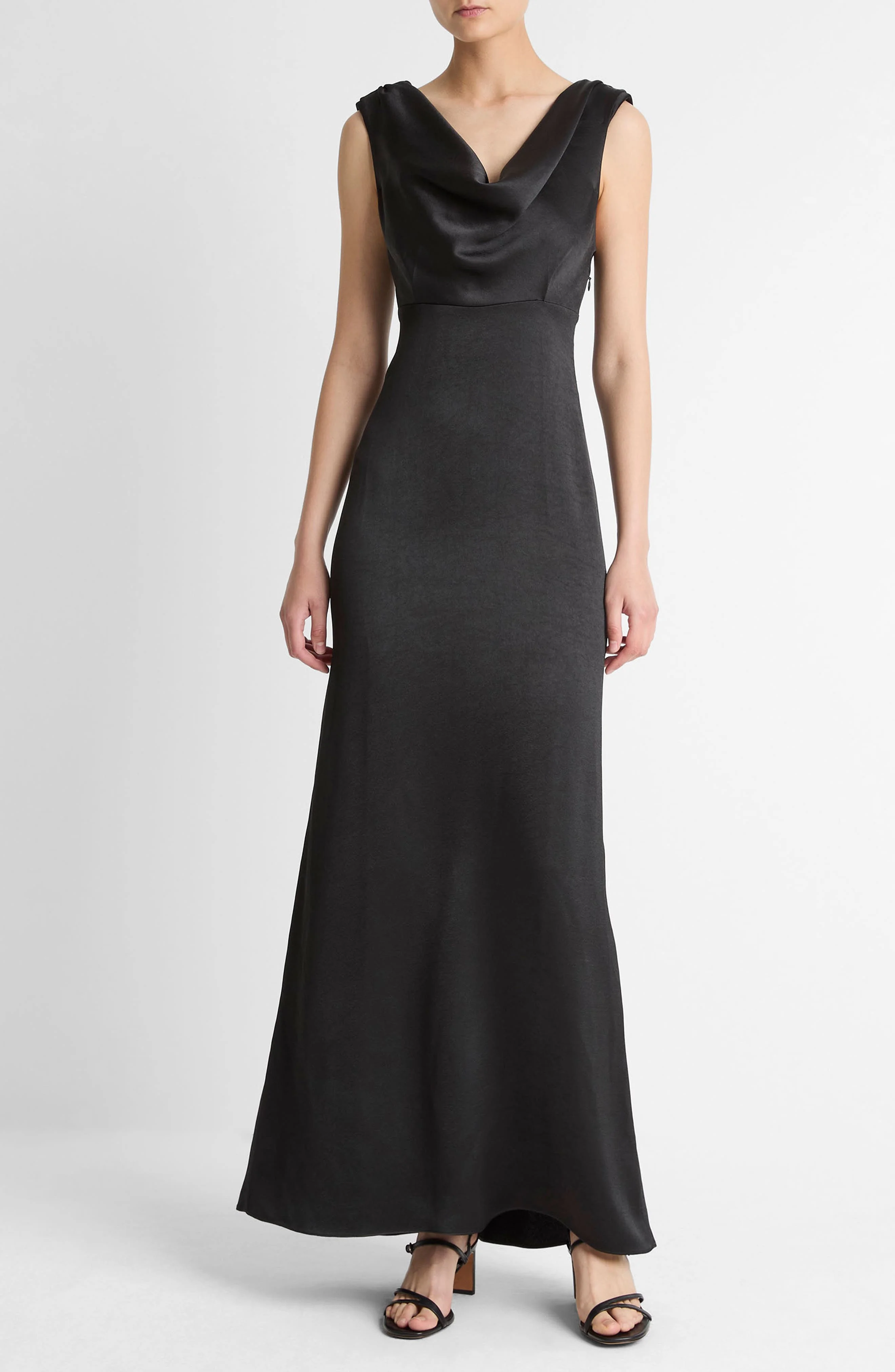 Vince Drape Cowl Neck Sleeveless Satin Gown in Black at Nordstrom - 1