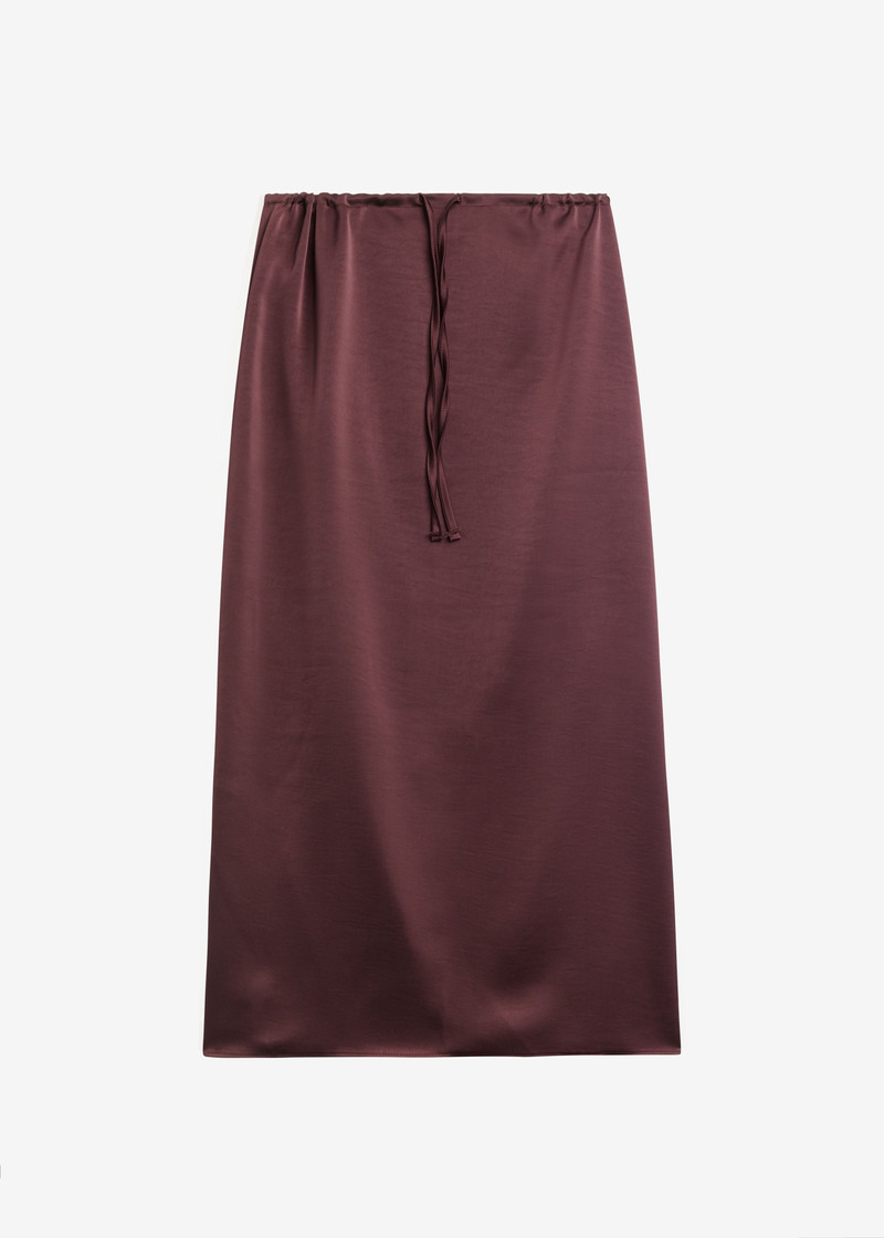 Loray Satin Midi Skirt - Burgundy 1