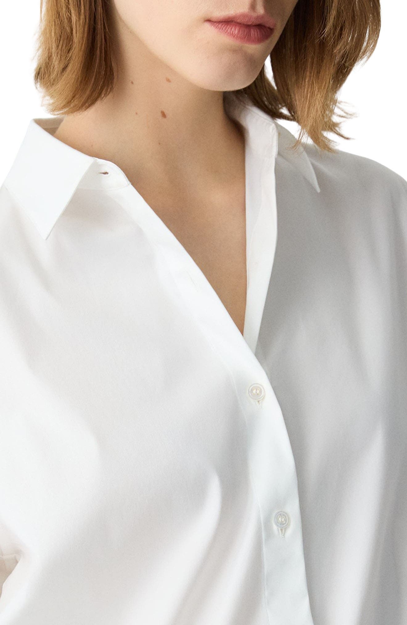 Theory Fixed Sleeve Cotton Blend Button-Up Bubble Shirt in White at Nordstrom - 4