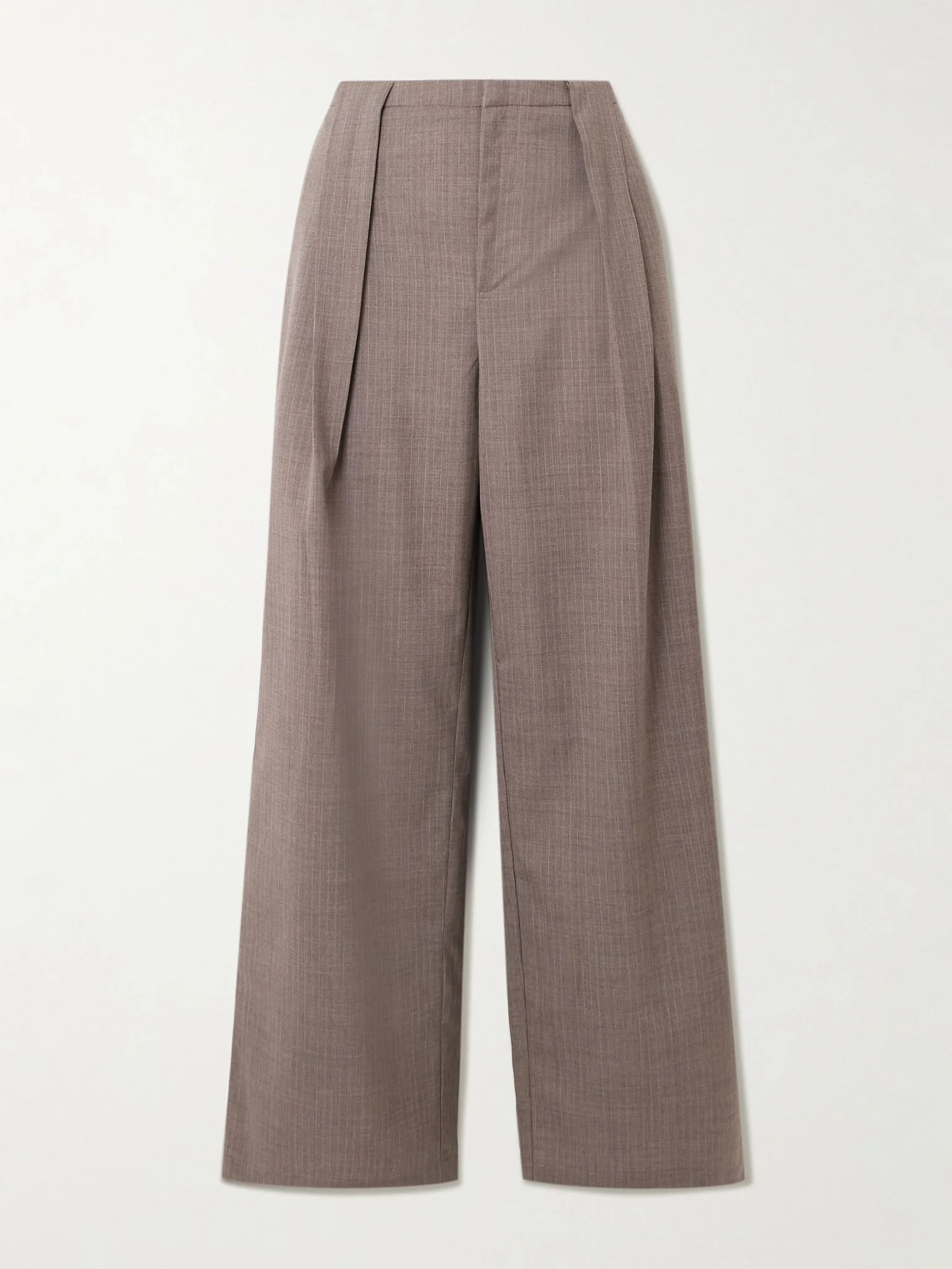 Pleated pinstriped wool-twill wide-leg pants Gray - 1