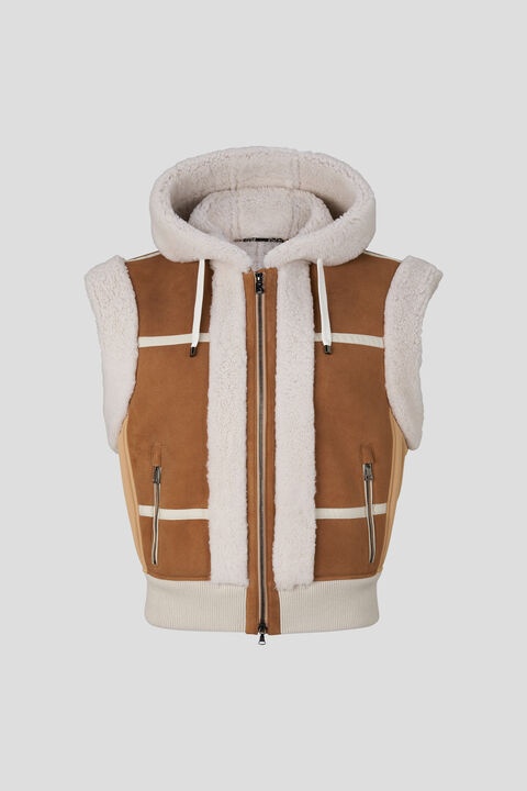 Feli Lambskin waistcoat in Camel/Off-white - 1