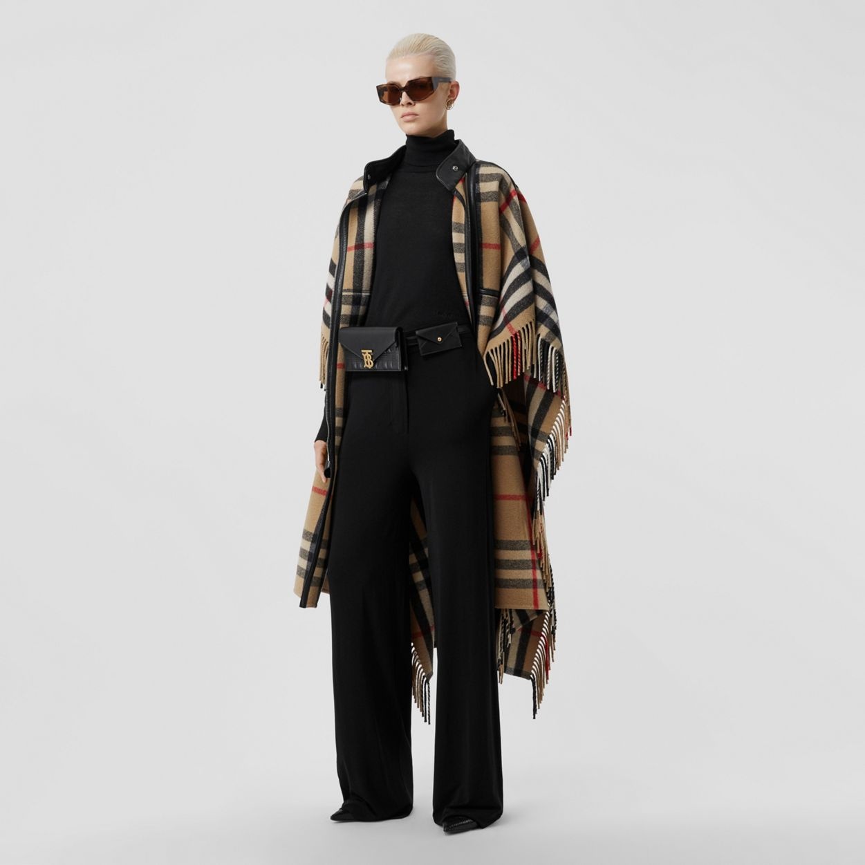 Check Wool Blend Zip-front Cape - 12