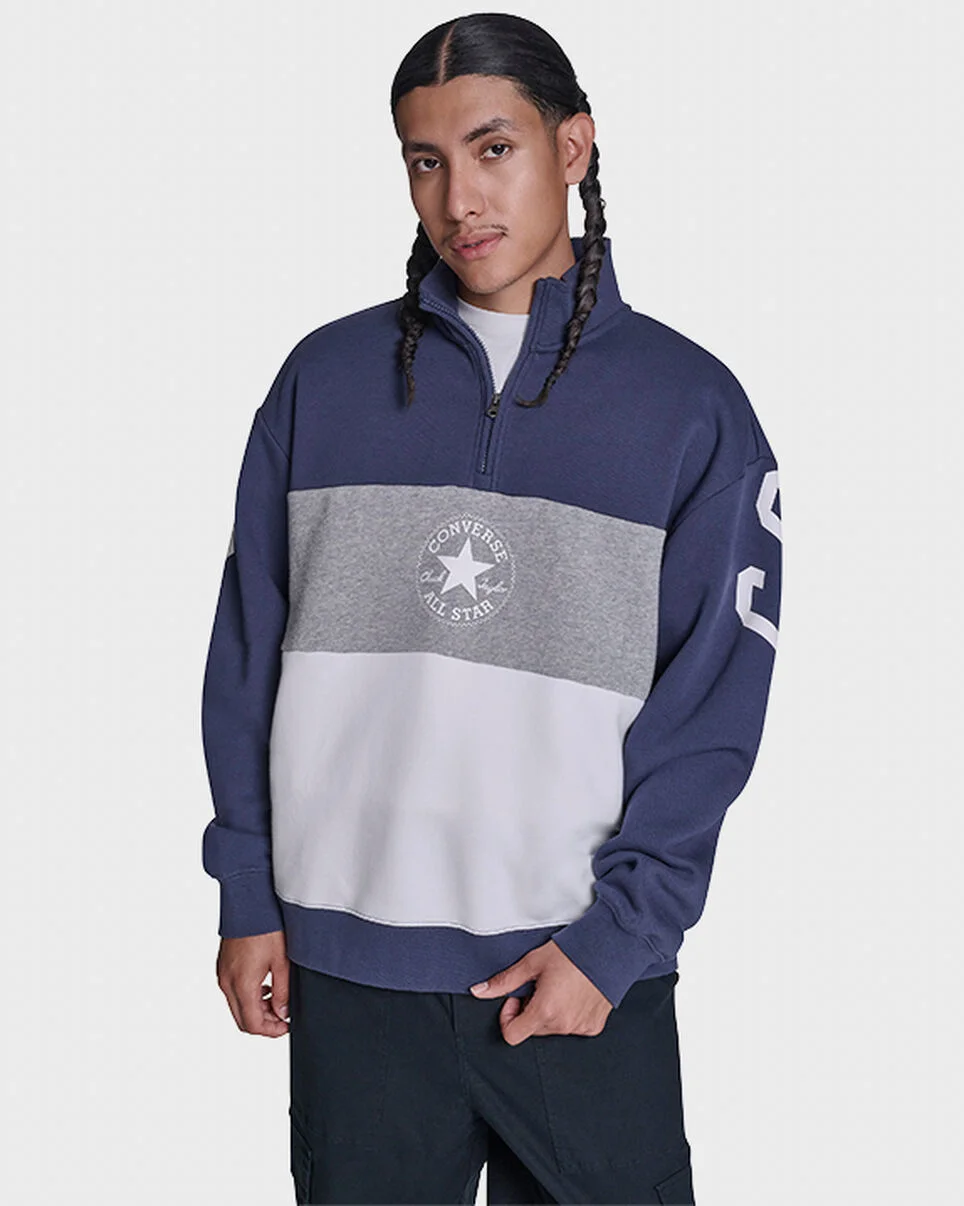 Retro Stripe Relaxed Quarter-Zip Sweatshirt - 1