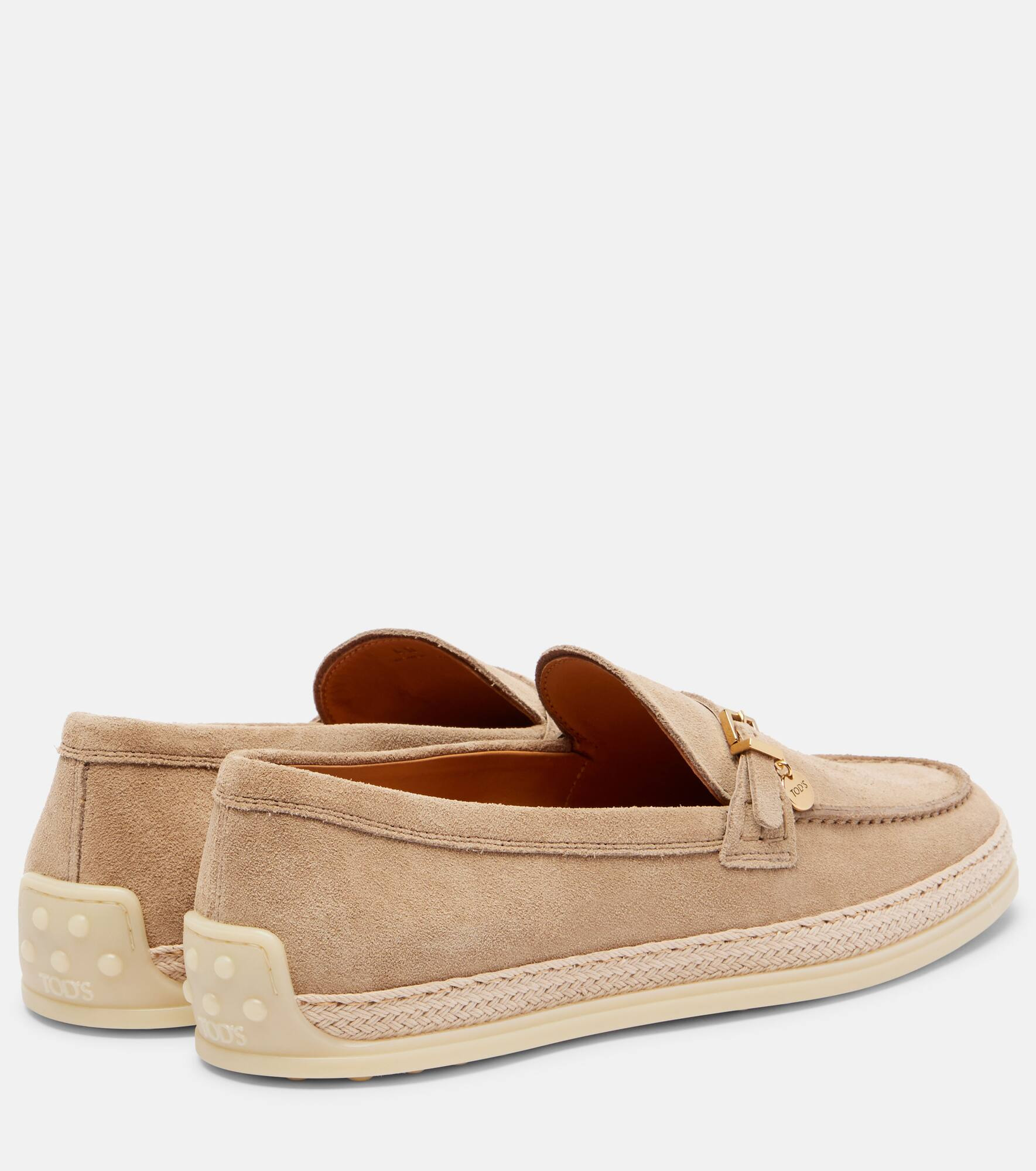 Raffia-trimmed suede loafers - 2