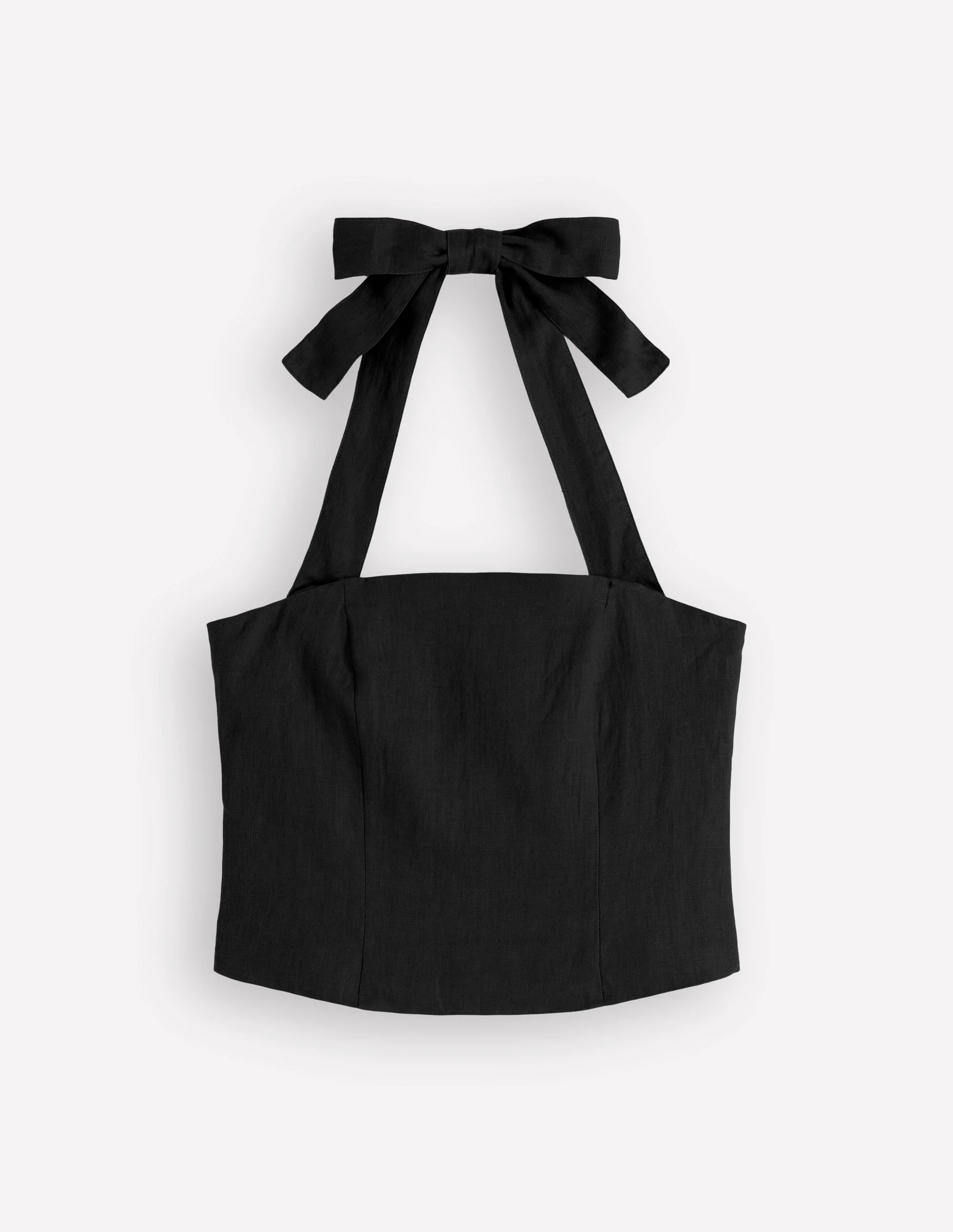 Halterneck Linen Top-Black - 1