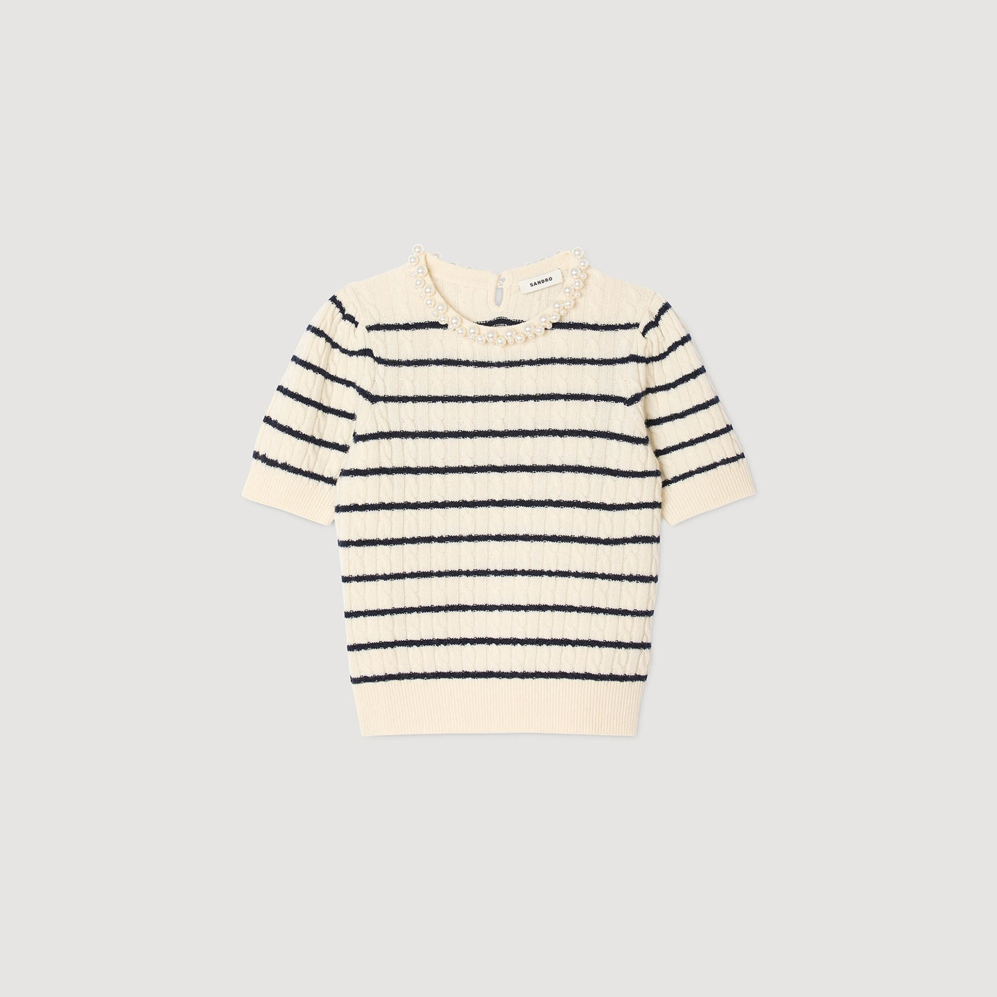 STRIPED SWEATER WITH PEARL COLLAR - 6