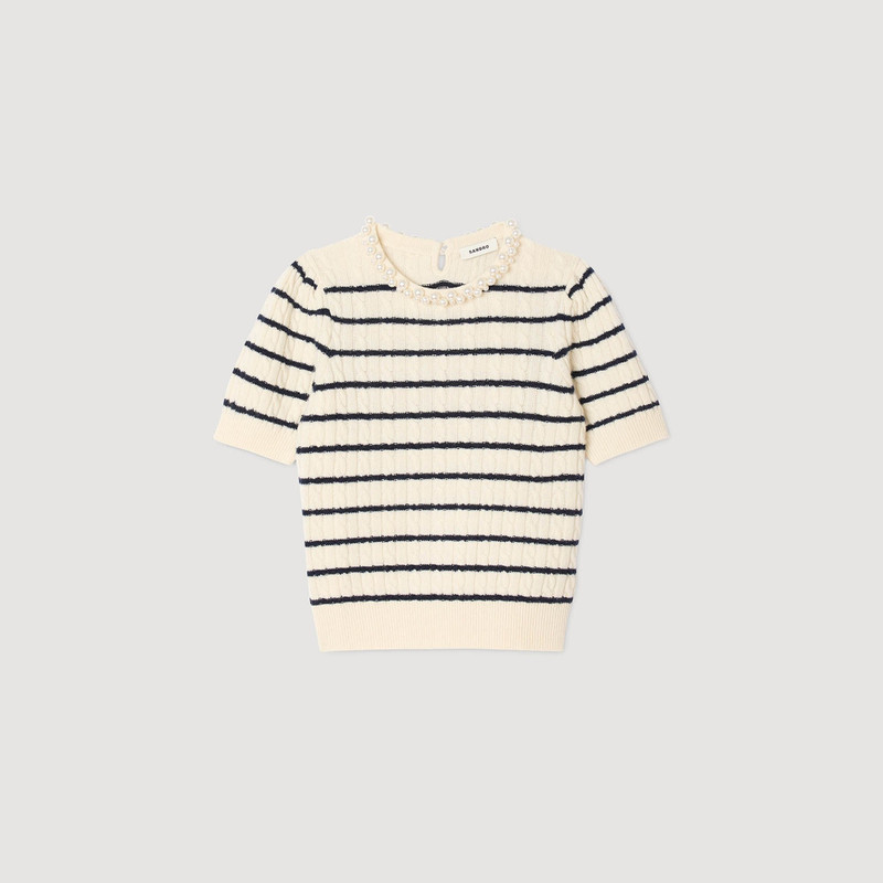 STRIPED SWEATER WITH PEARL COLLAR 1