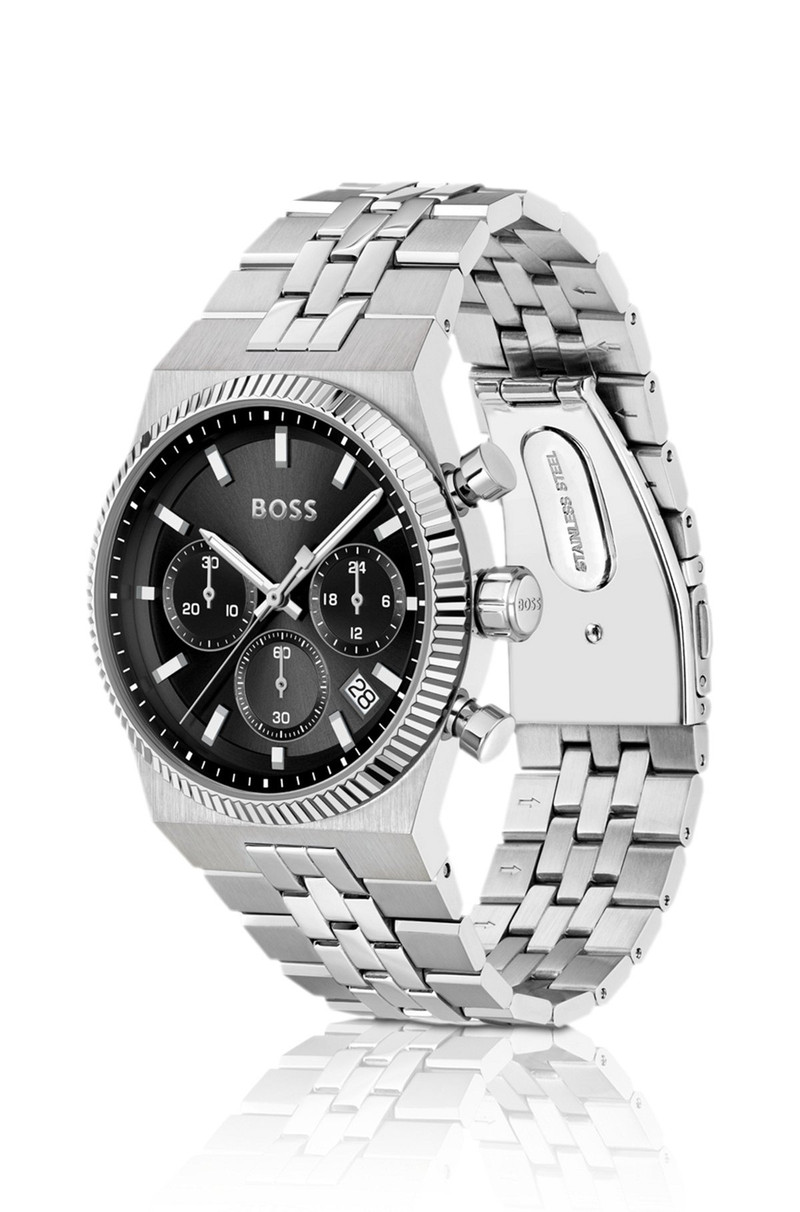 BOSS CANDOR BLACK-DIAL CHRONOGRAPH WATCH WITH FLUTED BEZEL outlook