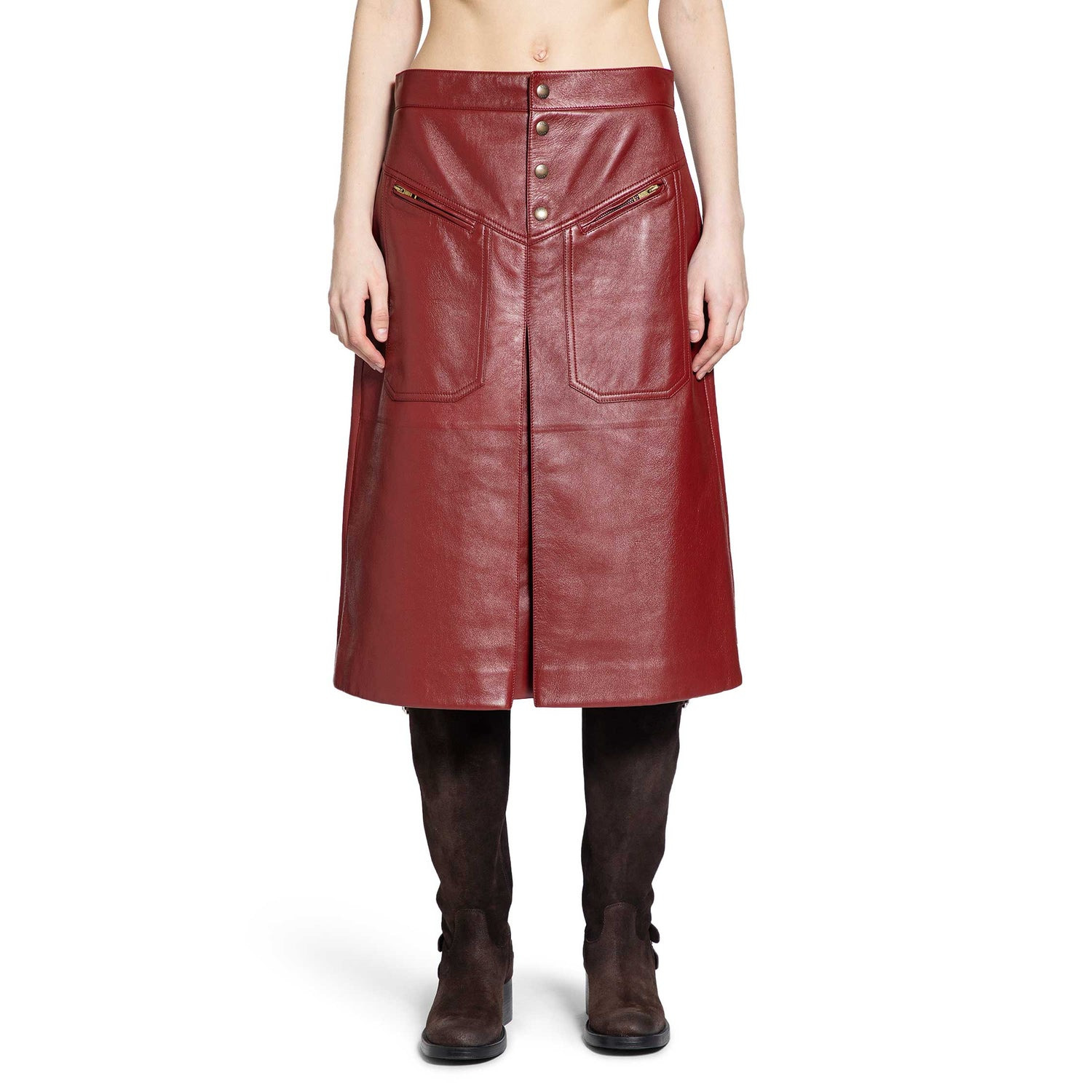 Knee-length Skirt In Leather - 7