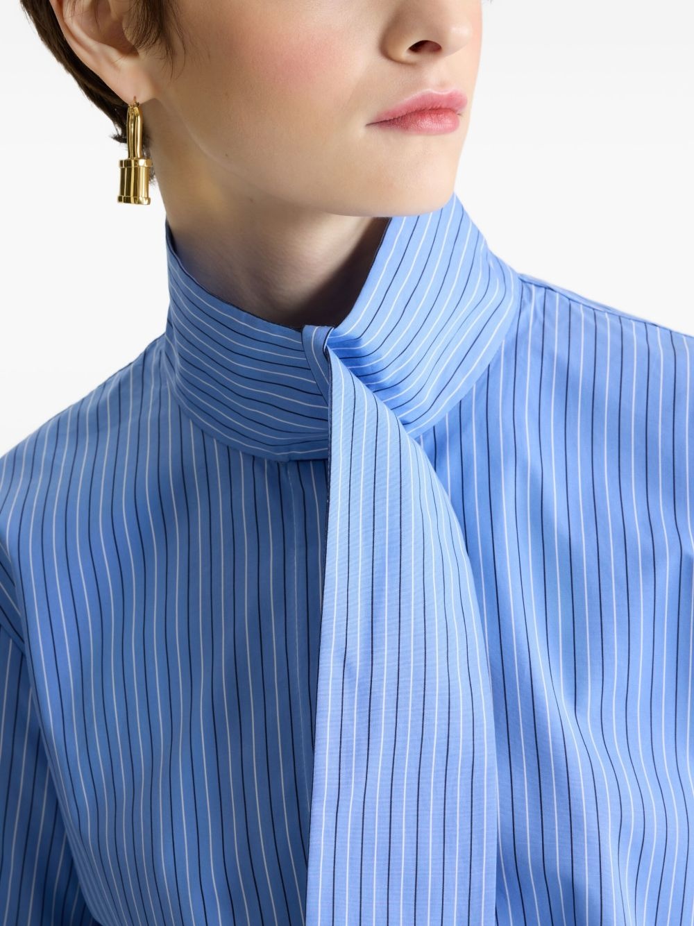 striped scarf-collar blouse - 5