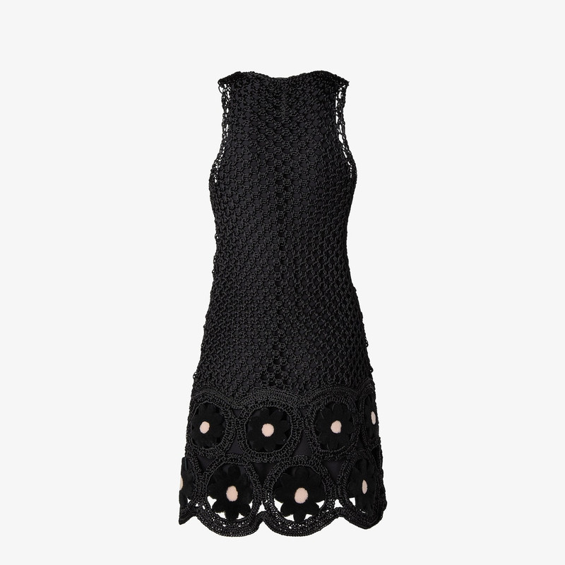 Dress Black silk macramé and mink dress 2