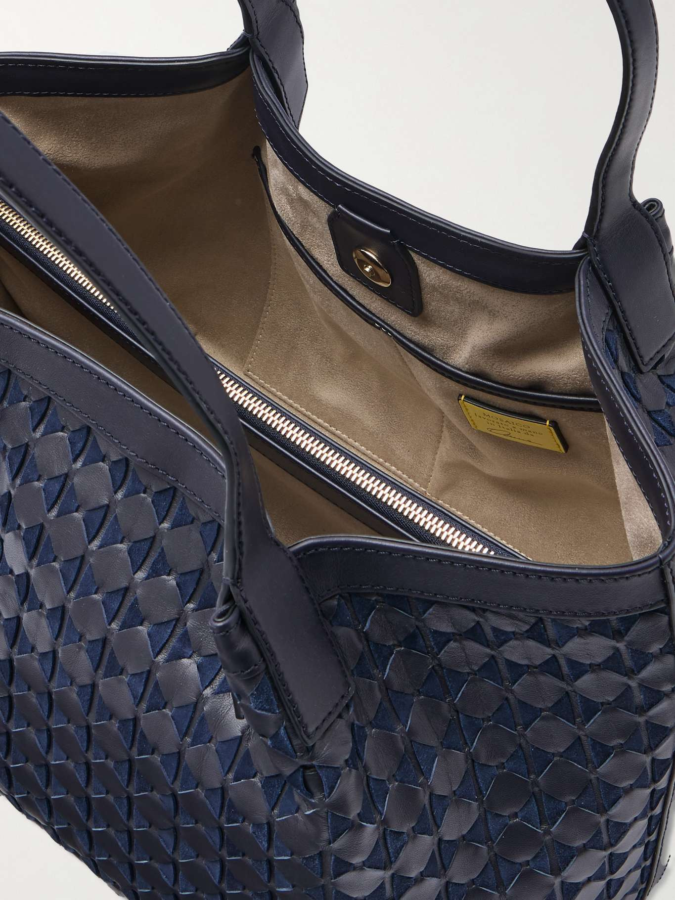 Secret Moscaico small textured-leather tote Navy - 5