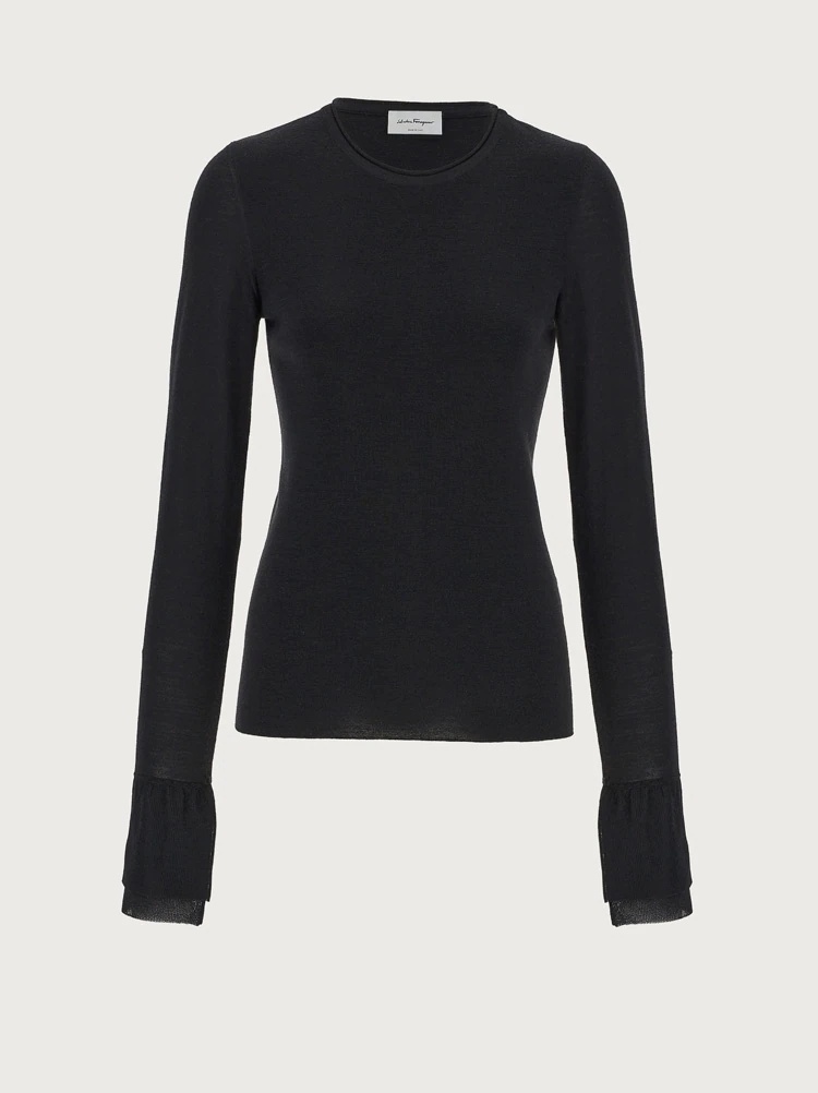 SWEATER WITH ORGANZA CUFFS - 1