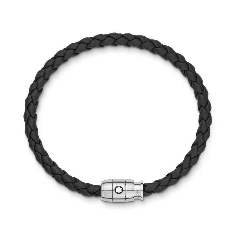 Montblanc Bracelet Steel 3 rings closing and Black leather outlook