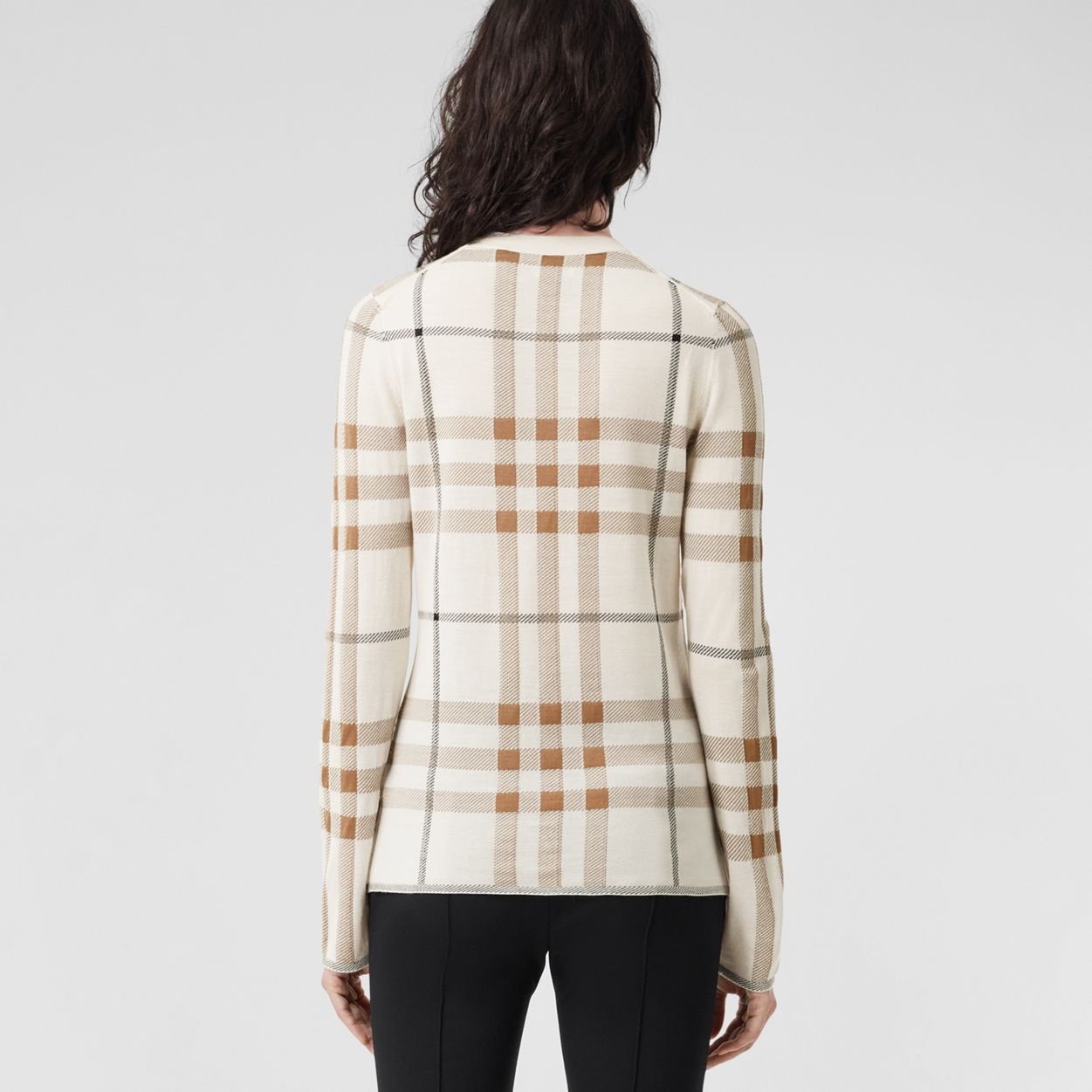 Check Intarsia Wool Silk Blend Sweater - 4