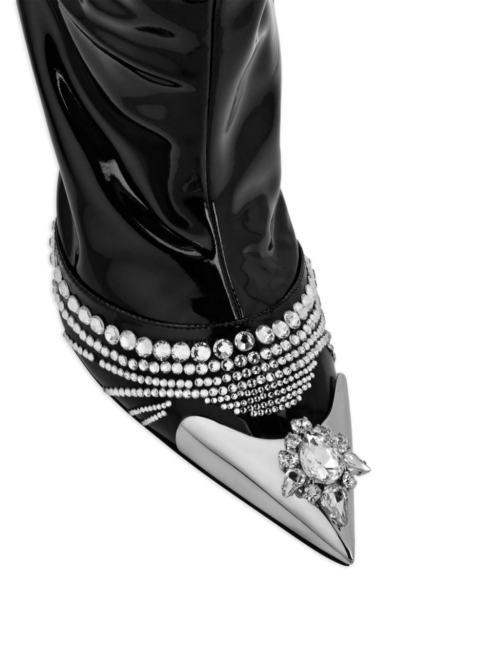 crystal-embellished patent leather boots - 4