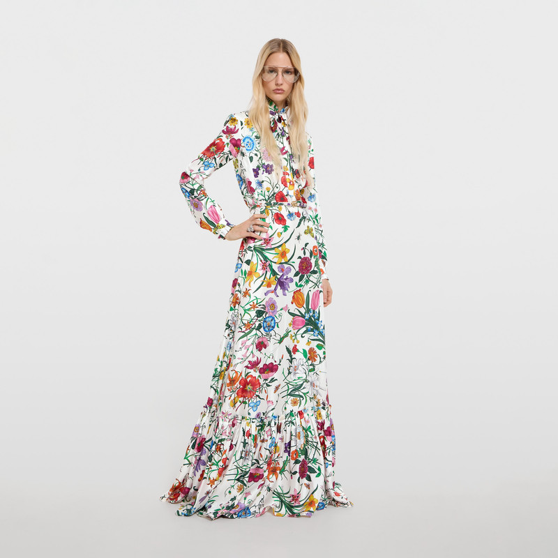 GUCCI Printed silk twill long dress outlook