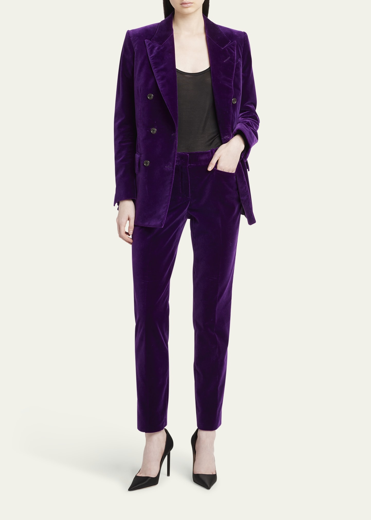 Double-Breasted Velvet Blazer - 2