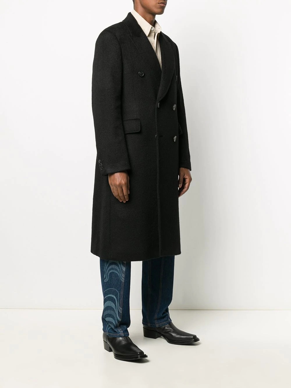 peak-lapel double-breasted coat - 3