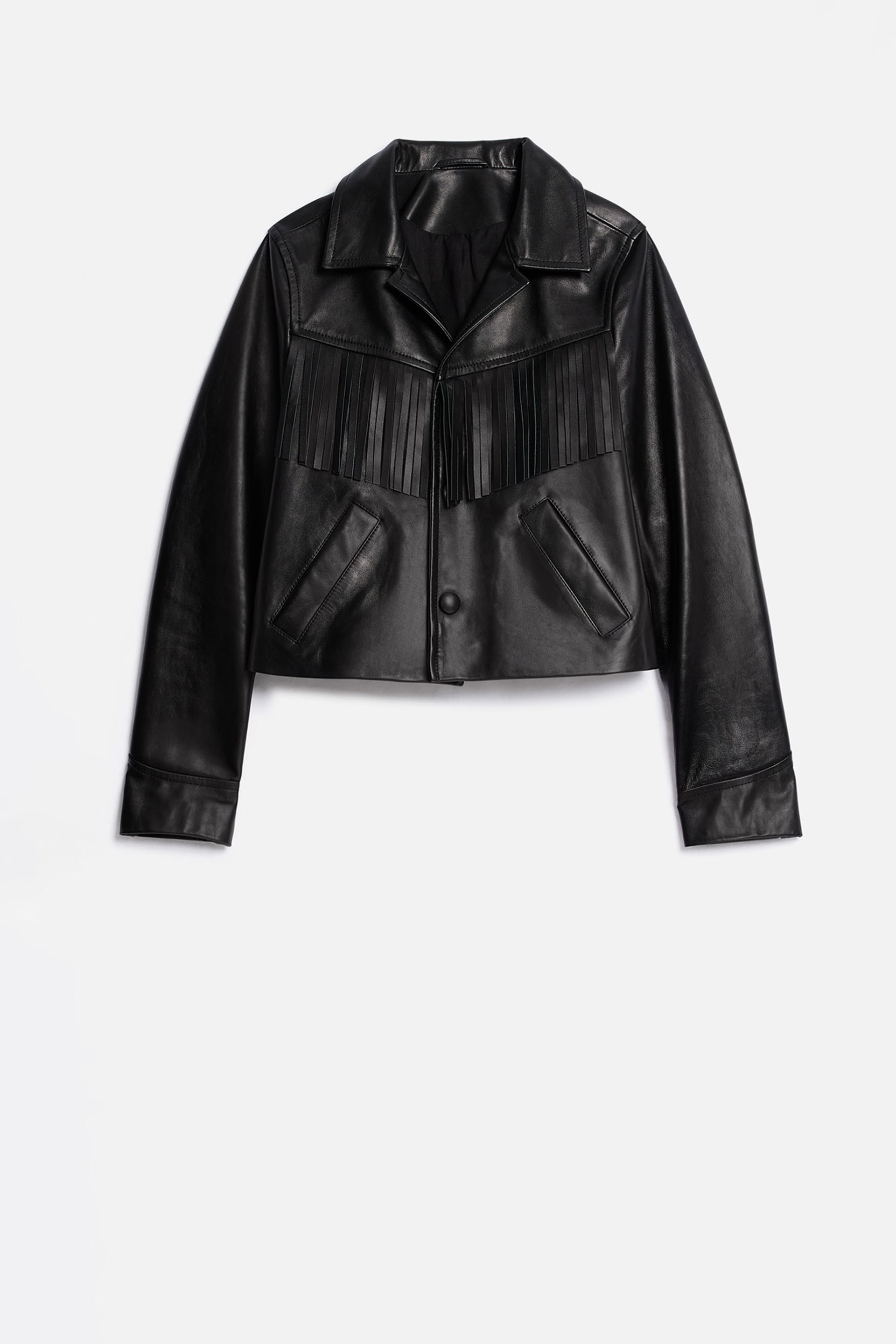 Leather Buttoned Jacket With Fringes - 1