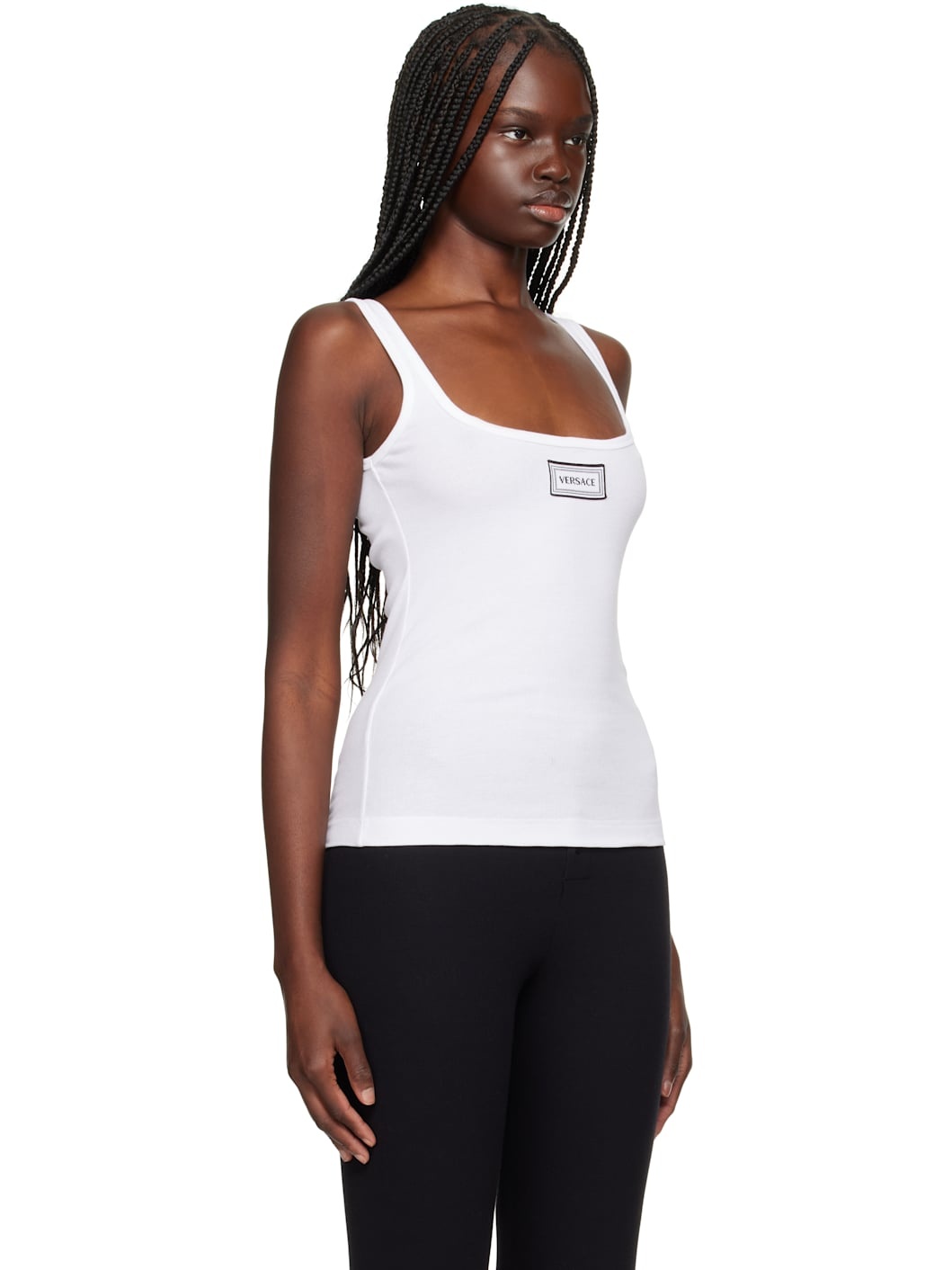 White Rib & Embroidery Patch Tank Top - 2