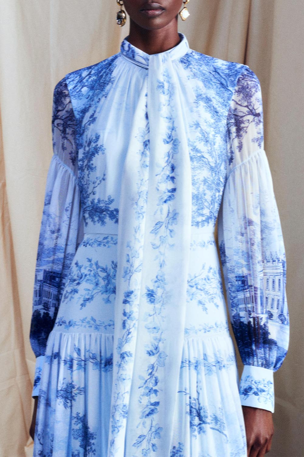 Blouson Sleeve Neck Tie Gown - 2